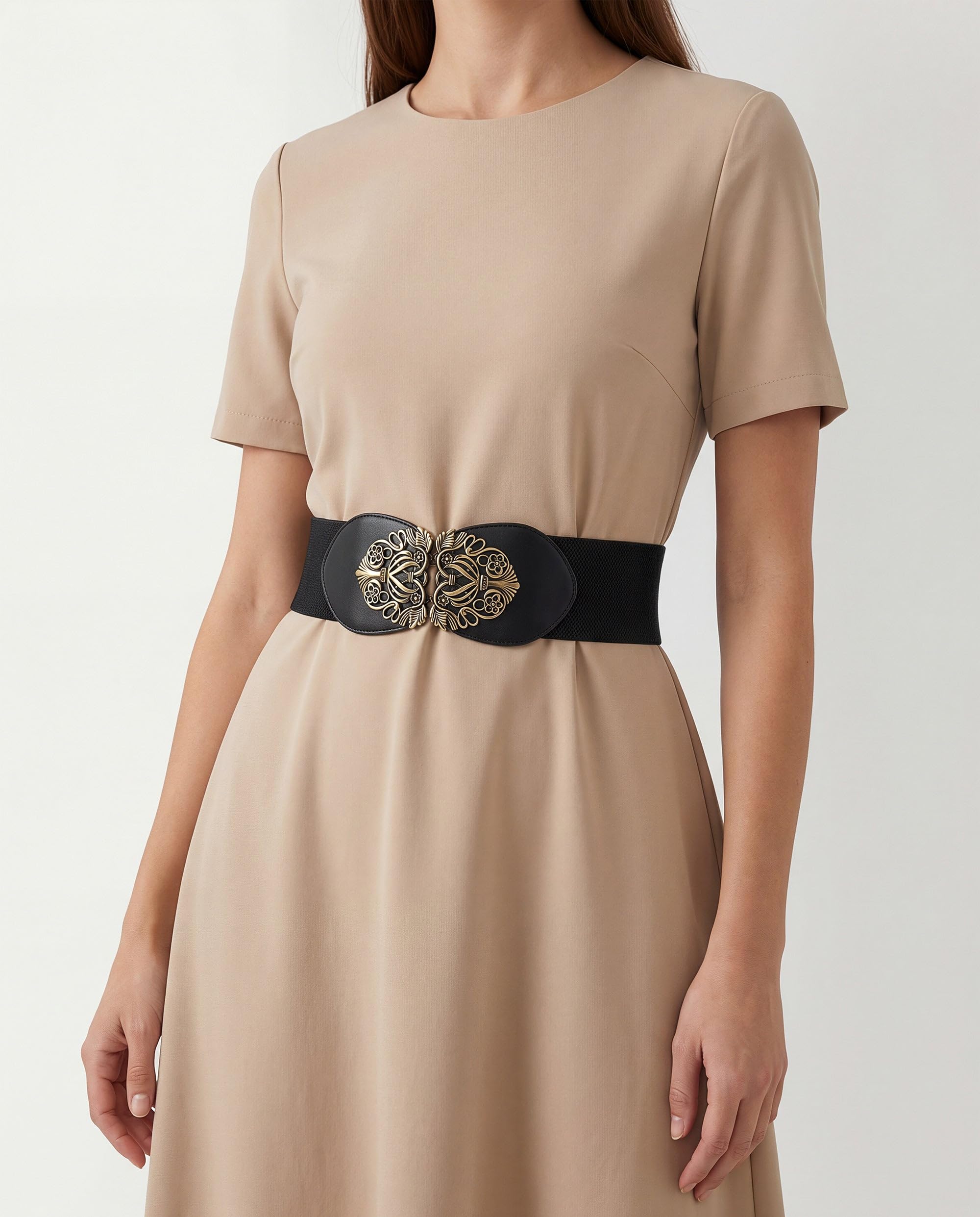 BlackButterfly 3 Inch Wide Waspie Elastic Vintage Buckle Waist Belt - Image 2