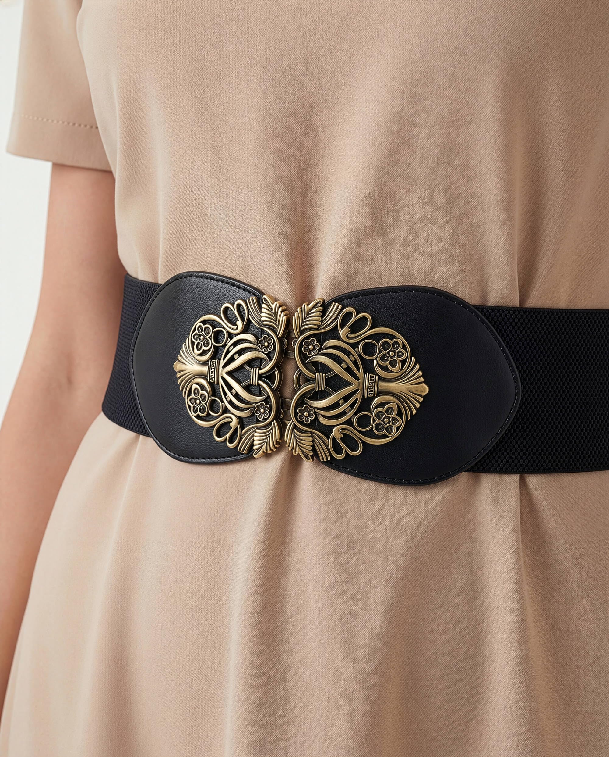 BlackButterfly 3 Inch Wide Waspie Elastic Vintage Buckle Waist Belt - Image 4