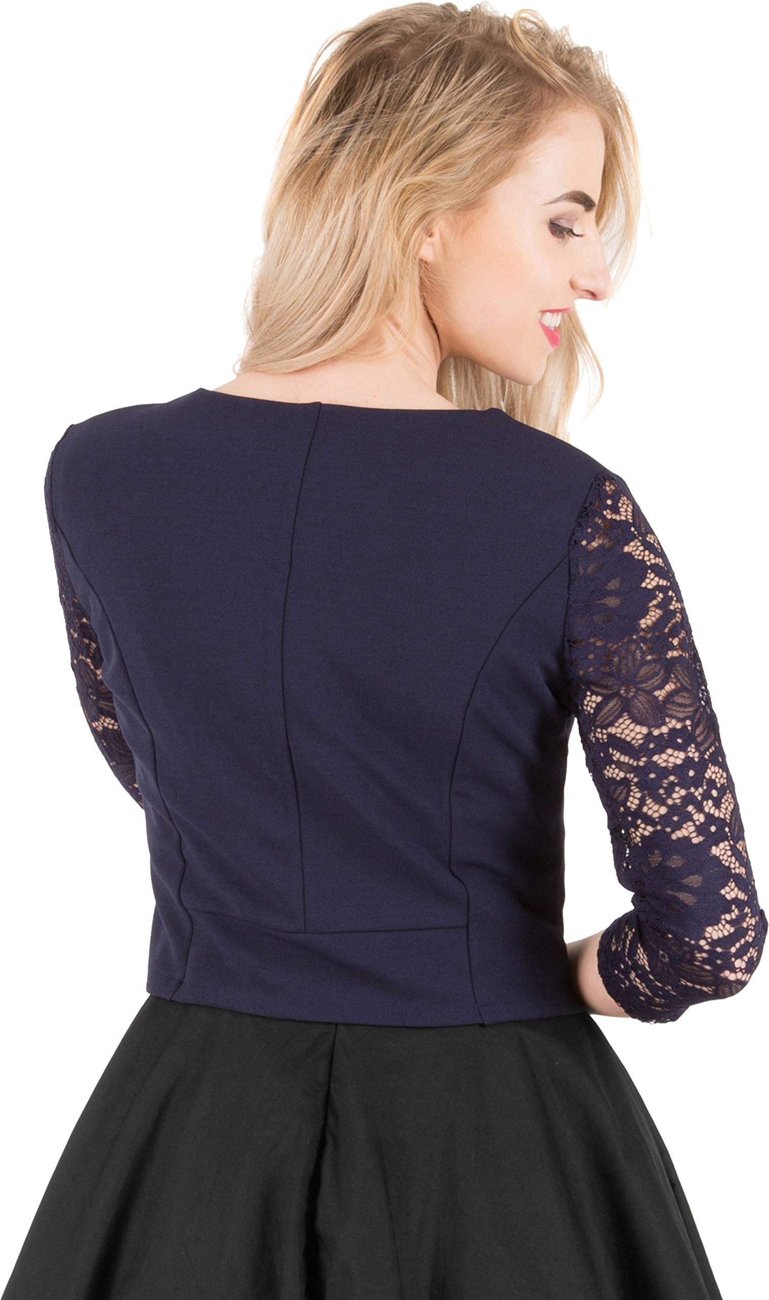 BlackButterfly Cropped 3/4 Lace Sleeve Open Bolero Evening Blouse - Image 3