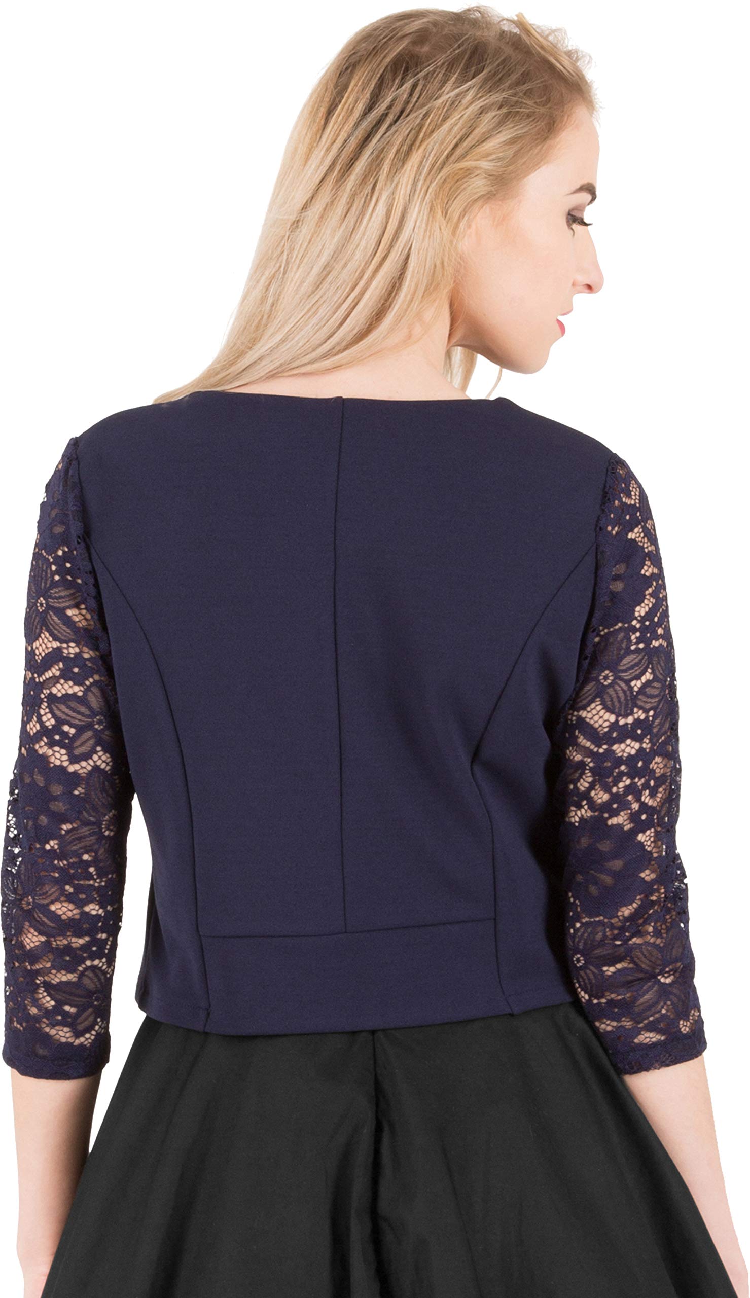 BlackButterfly Cropped 3/4 Lace Sleeve Open Bolero Evening Blouse - Image 4