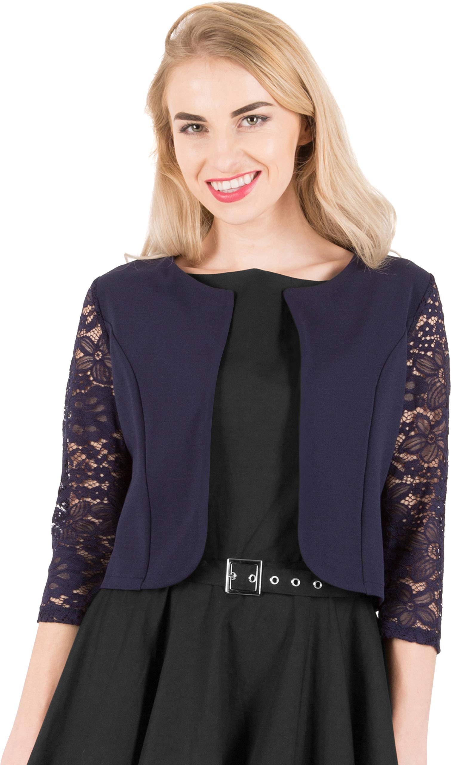 BlackButterfly Cropped 3/4 Lace Sleeve Open Bolero Evening Blouse - Image 5