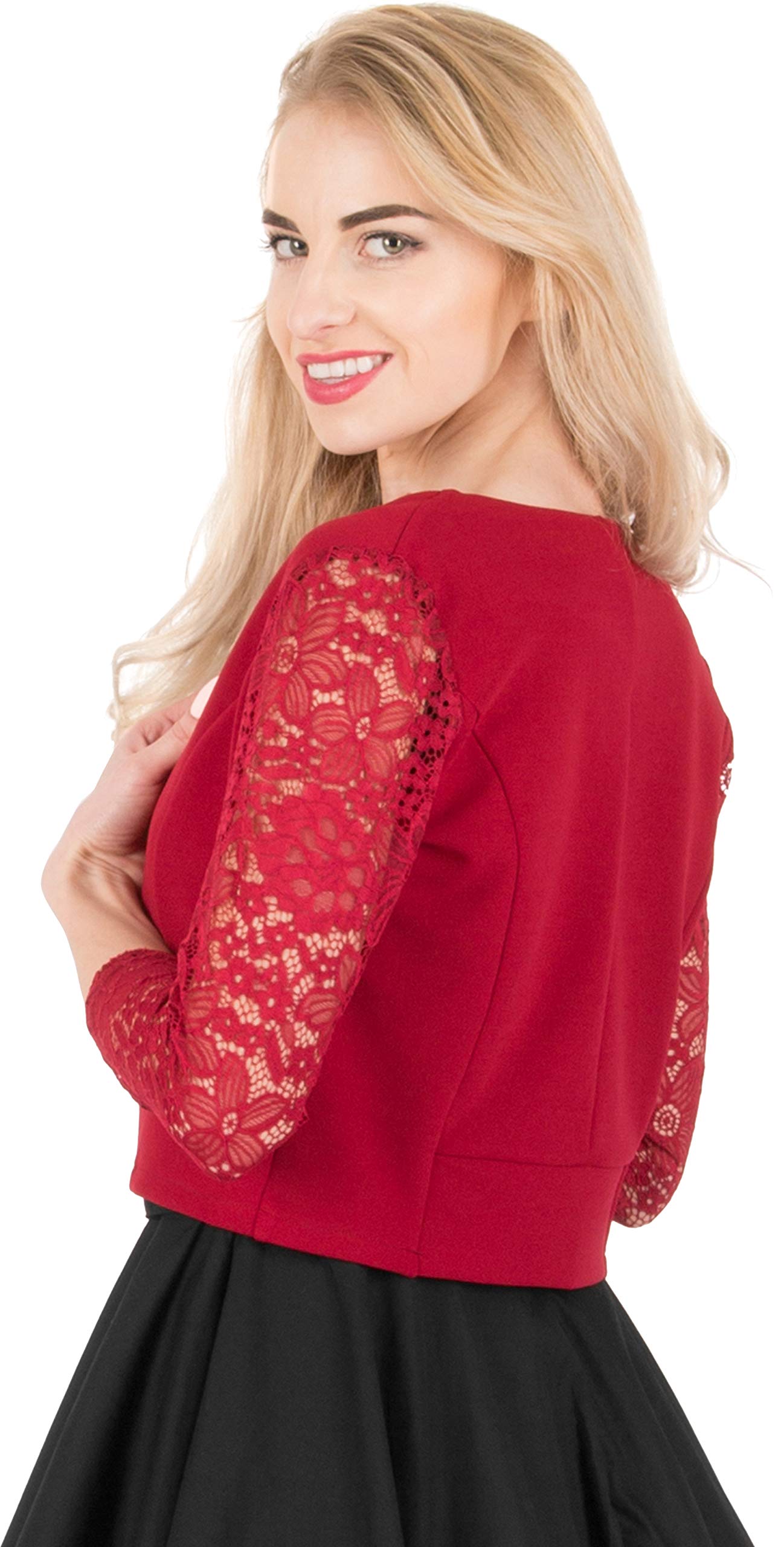 BlackButterfly Cropped 3/4 Lace Sleeve Open Bolero Evening Blouse - Image 3