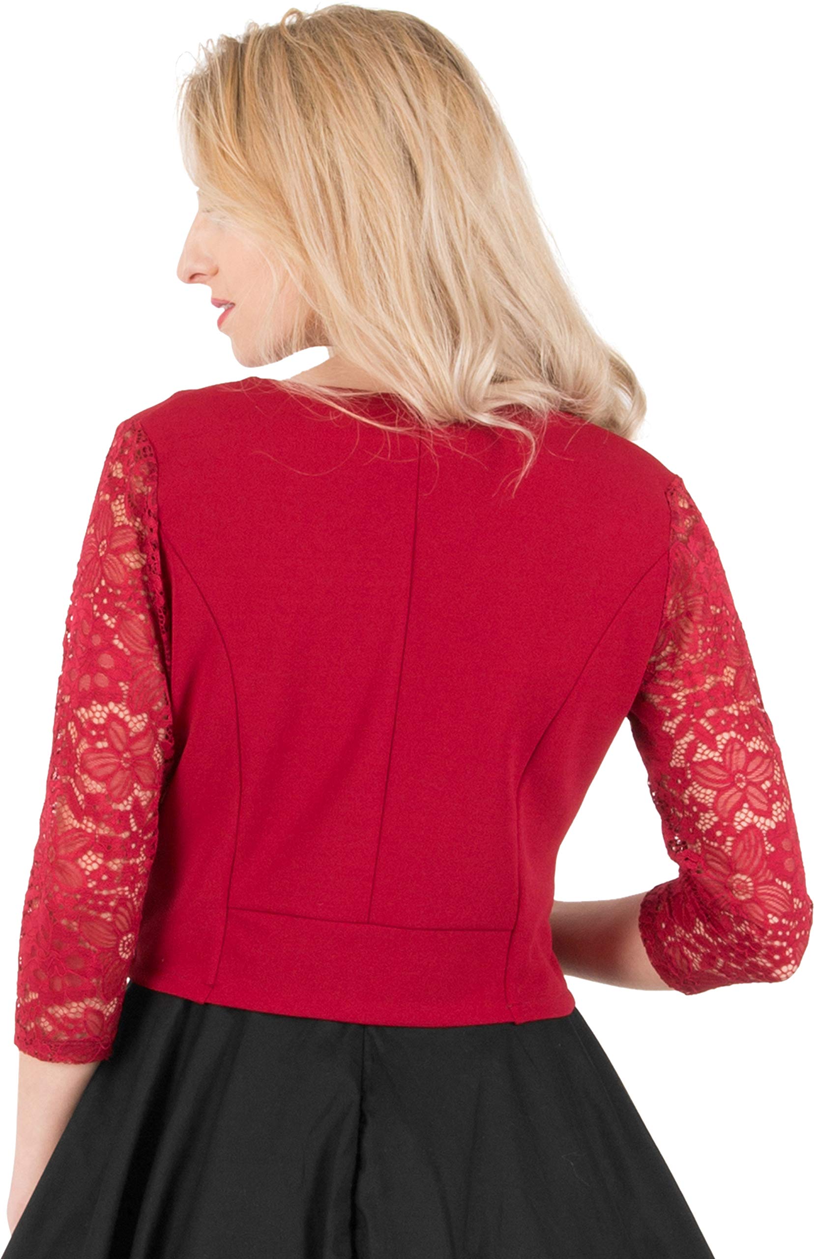 BlackButterfly Cropped 3/4 Lace Sleeve Open Bolero Evening Blouse - Image 4