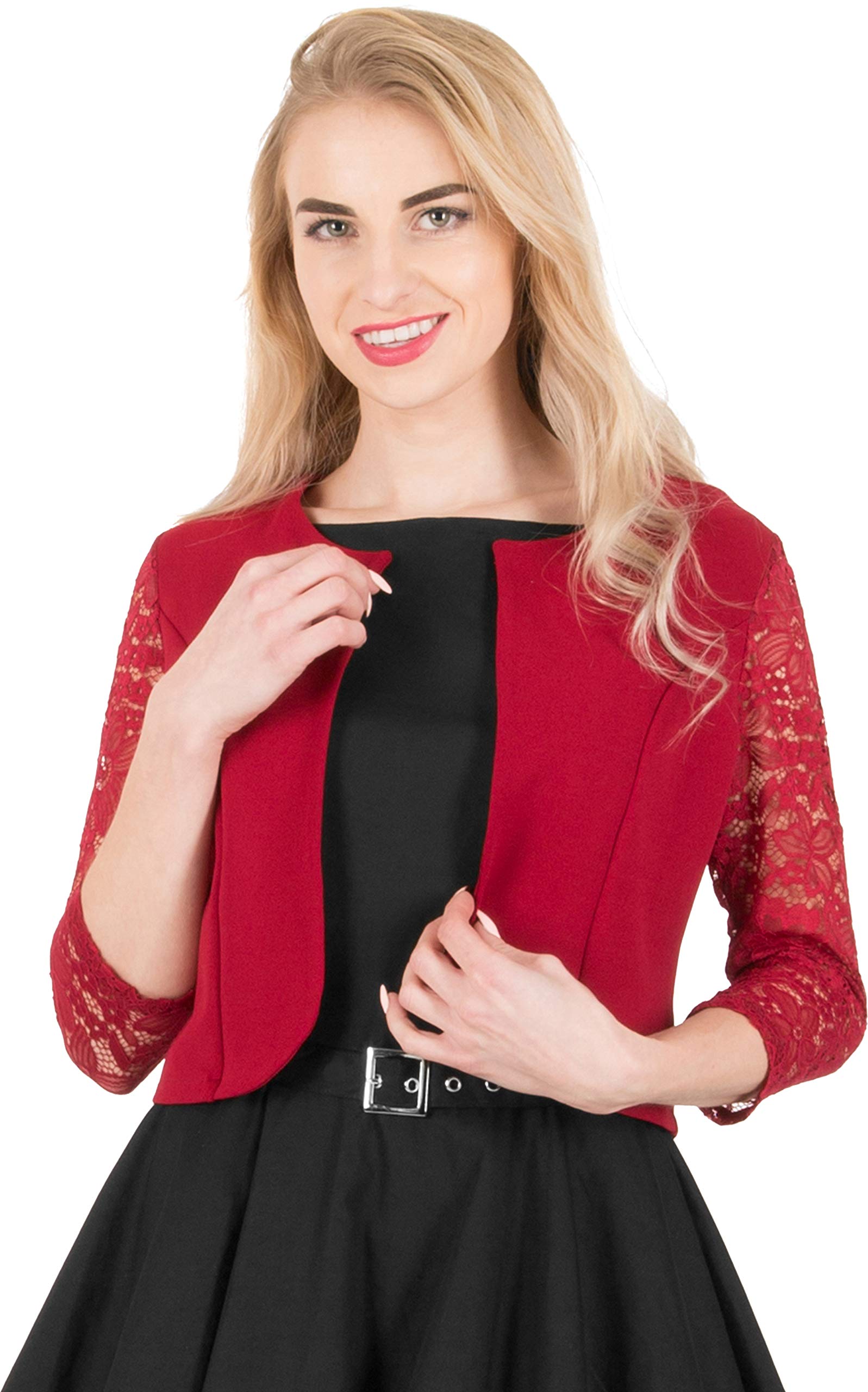 BlackButterfly Cropped 3/4 Lace Sleeve Open Bolero Evening Blouse - Image 5