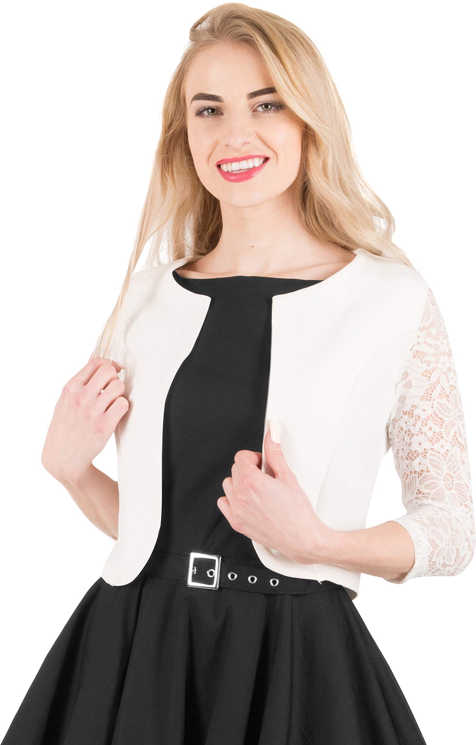 BlackButterfly Cropped 3/4 Lace Sleeve Open Bolero Evening Blouse
