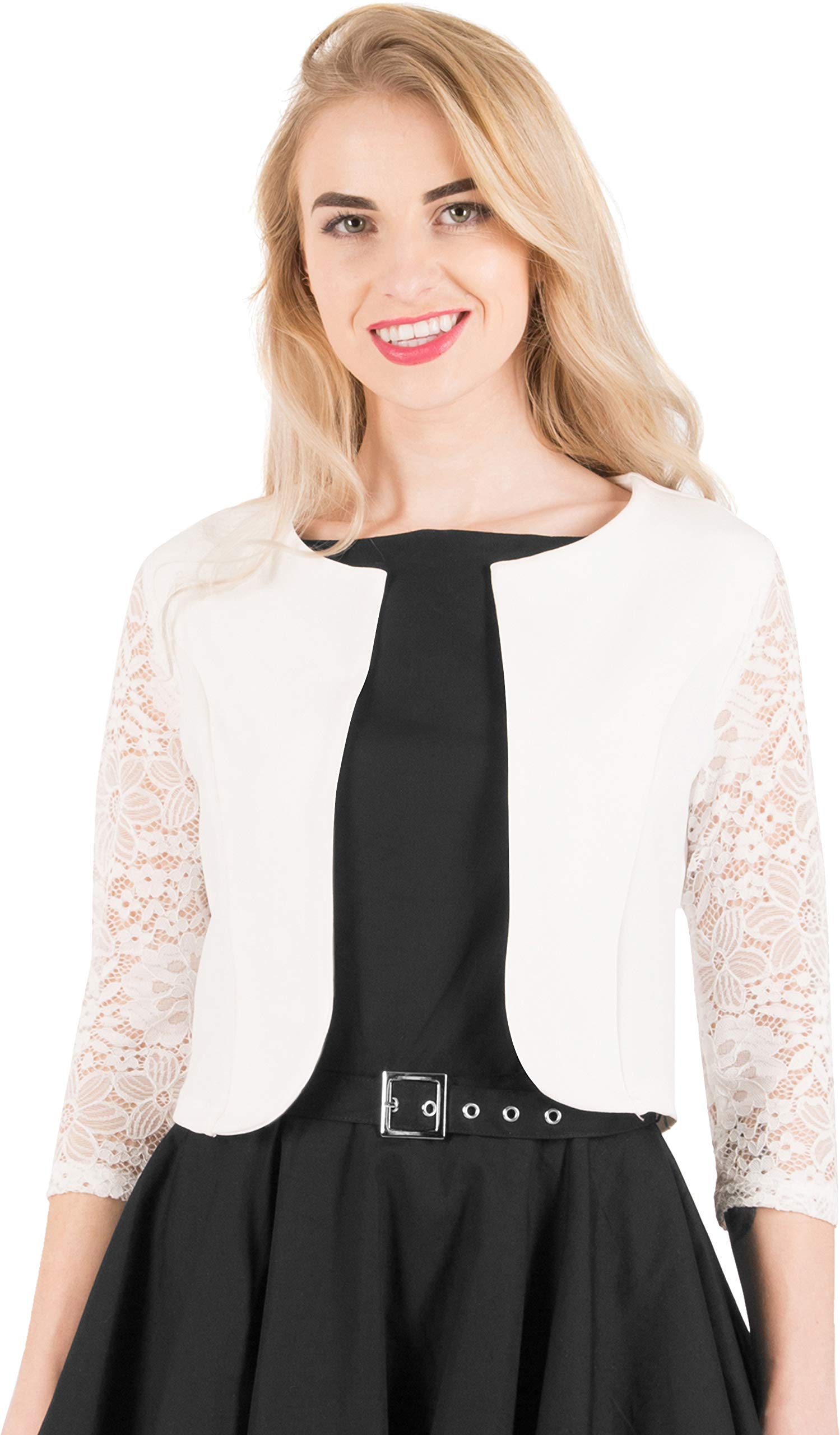 BlackButterfly Cropped 3/4 Lace Sleeve Open Bolero Evening Blouse - Image 4