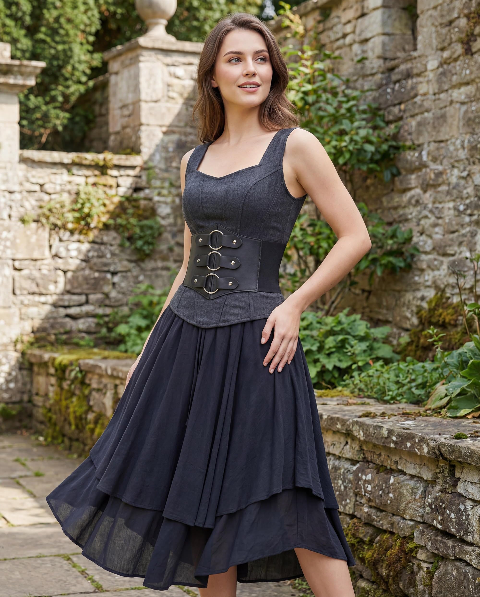 BlackButterfly Elastic Cosplay Halloween Metal Ring Waist Pirate Waspie Corset Belt - Image 7