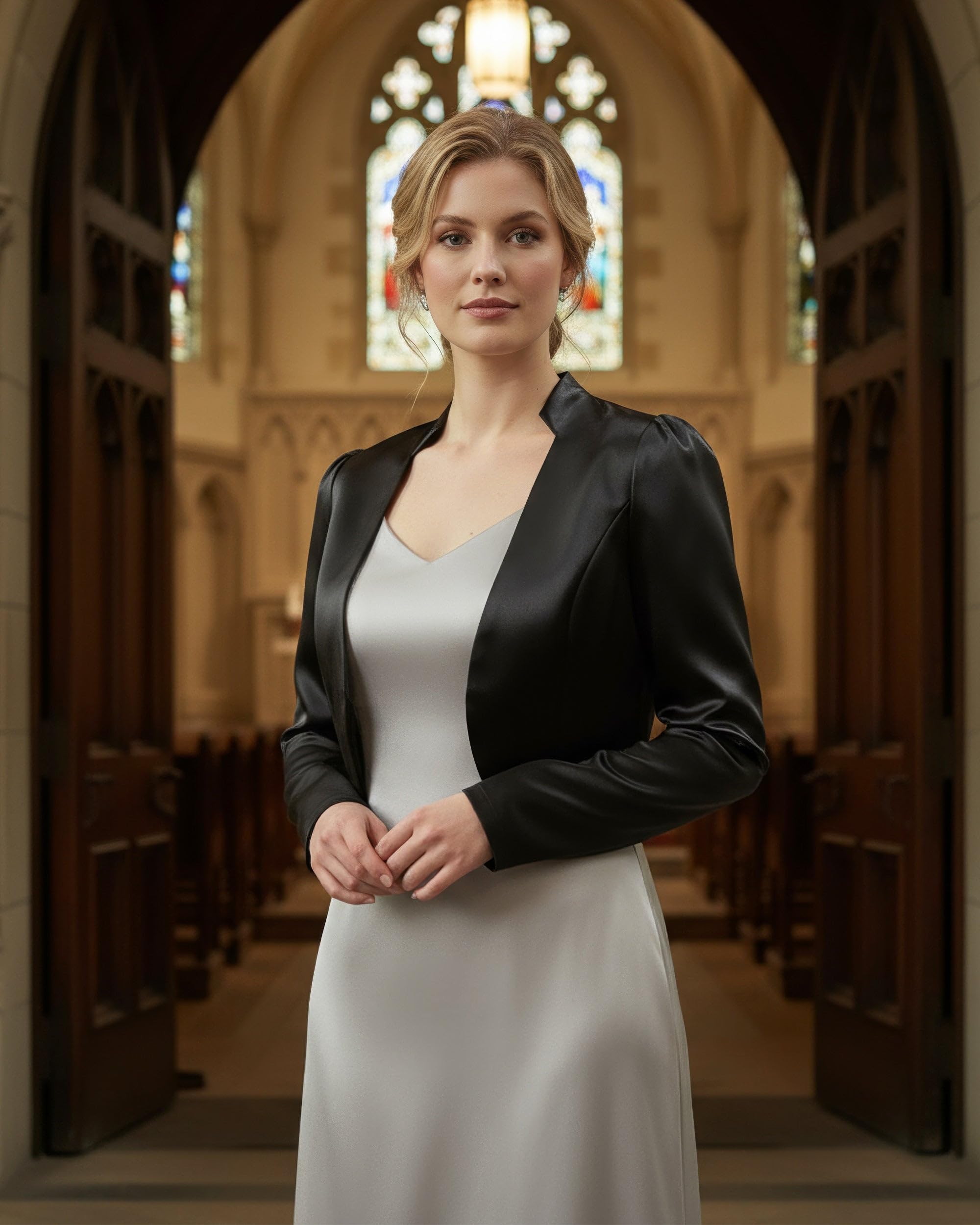 BlackButterfly Formal Satin Long Sleeve Bolero Shrug - Image 6