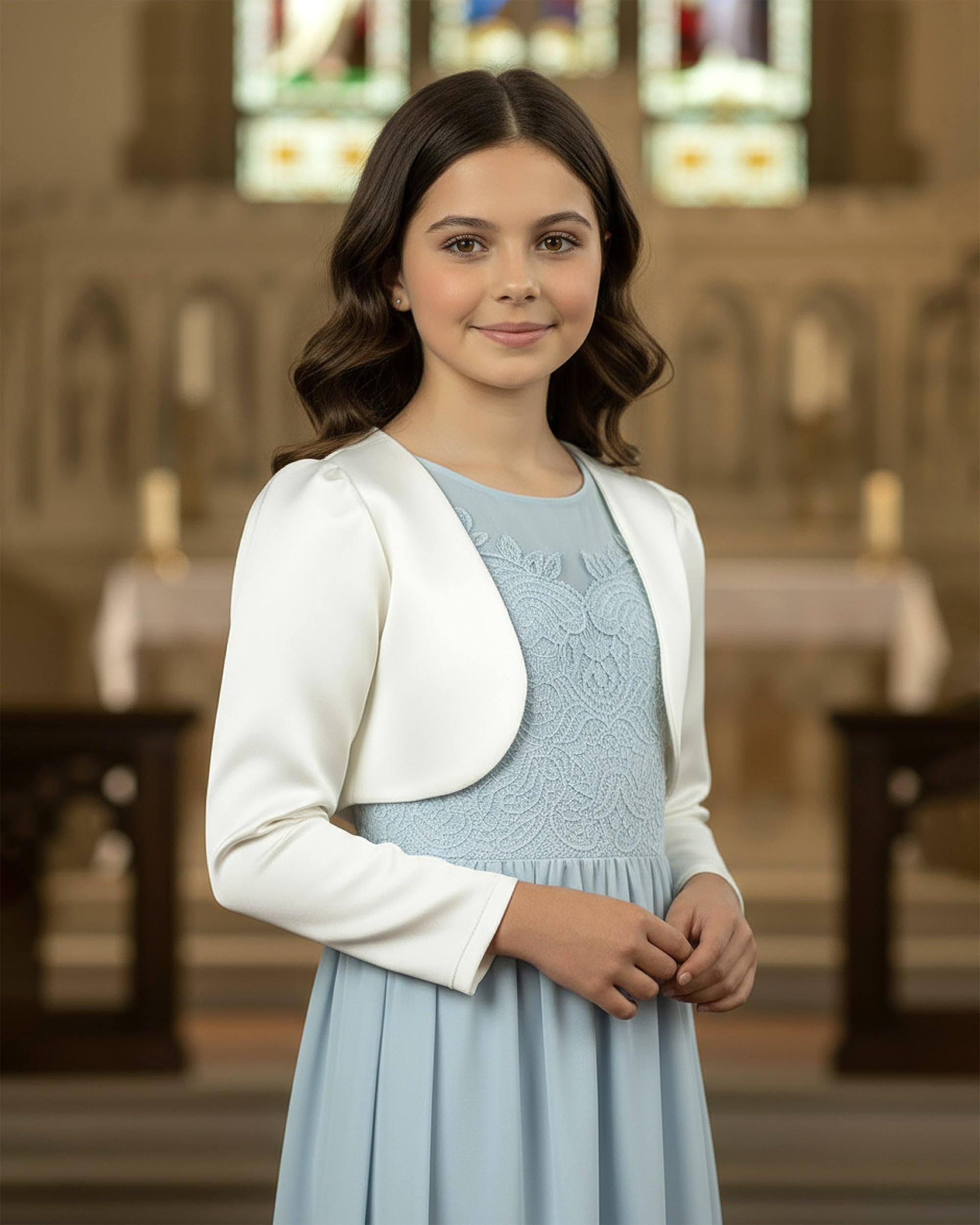 BlackButterfly Kids Satin Long Sleeve Bolero Childrens Girls Shrug - Image 5