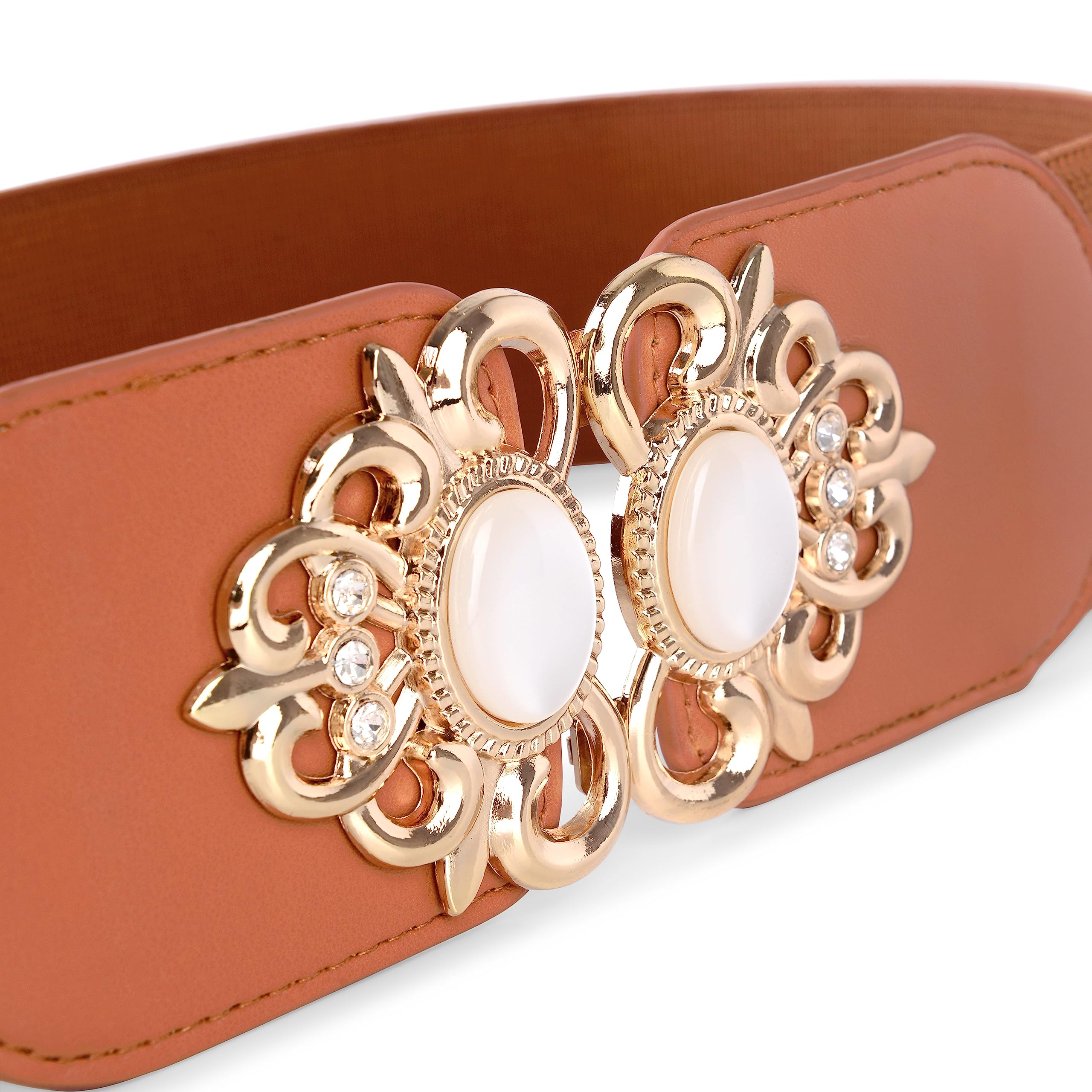 BlackButterfly Stretchy Vintage Wide Waspie Elastic Pearl Buckle Waist Belt - Image 3