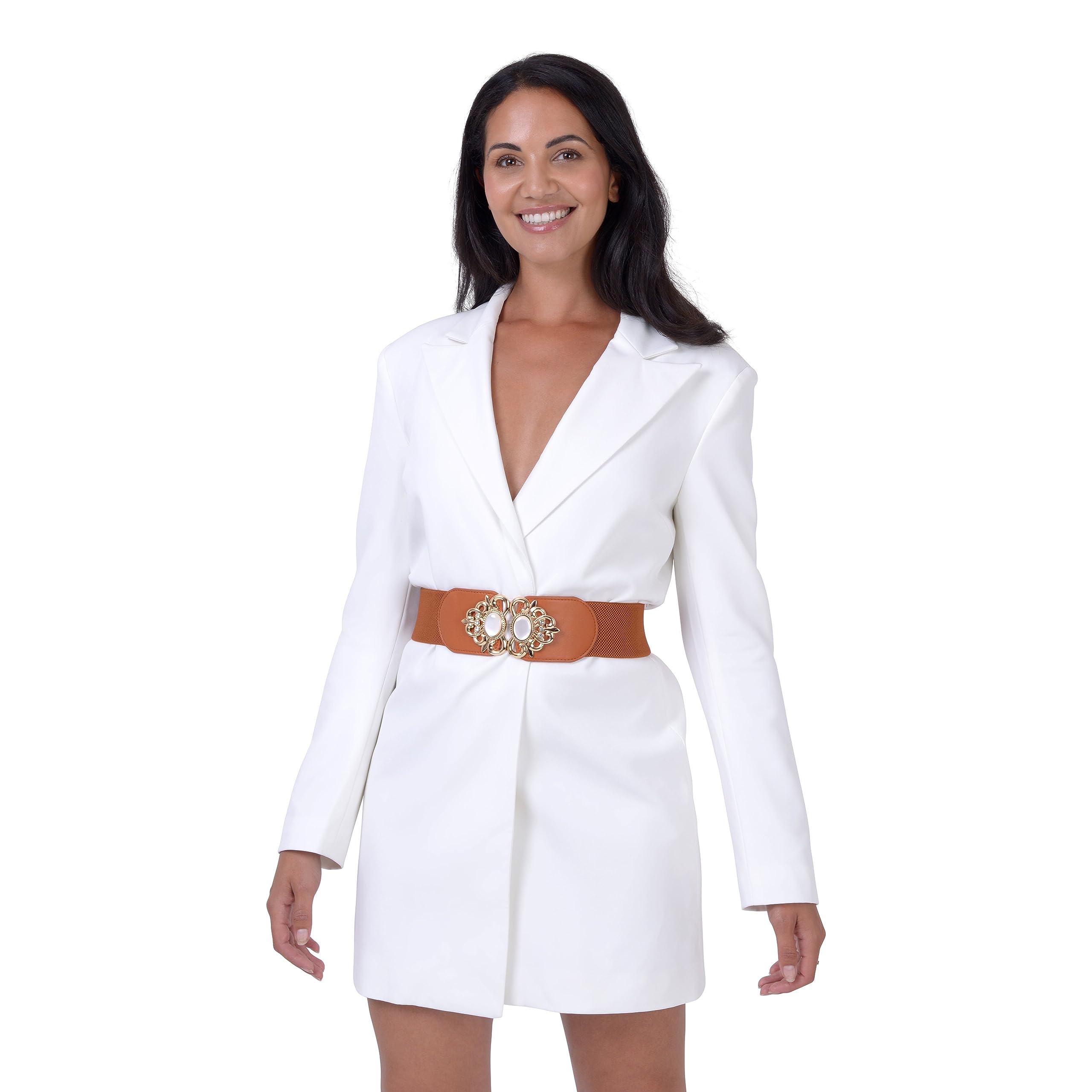 BlackButterfly Stretchy Vintage Wide Waspie Elastic Pearl Buckle Waist Belt - Image 6
