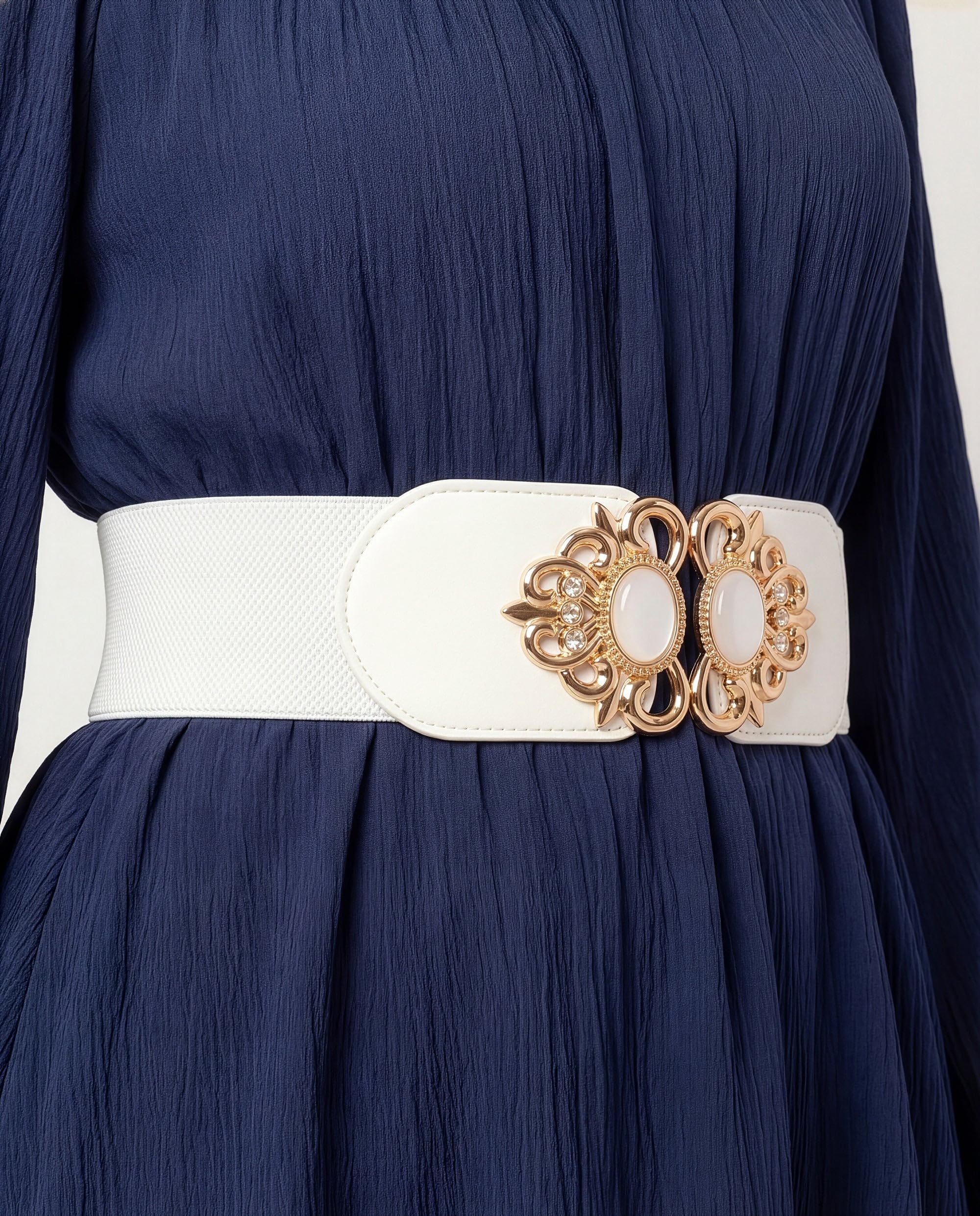 BlackButterfly Stretchy Vintage Wide Waspie Elastic Pearl Buckle Waist Belt - Image 4