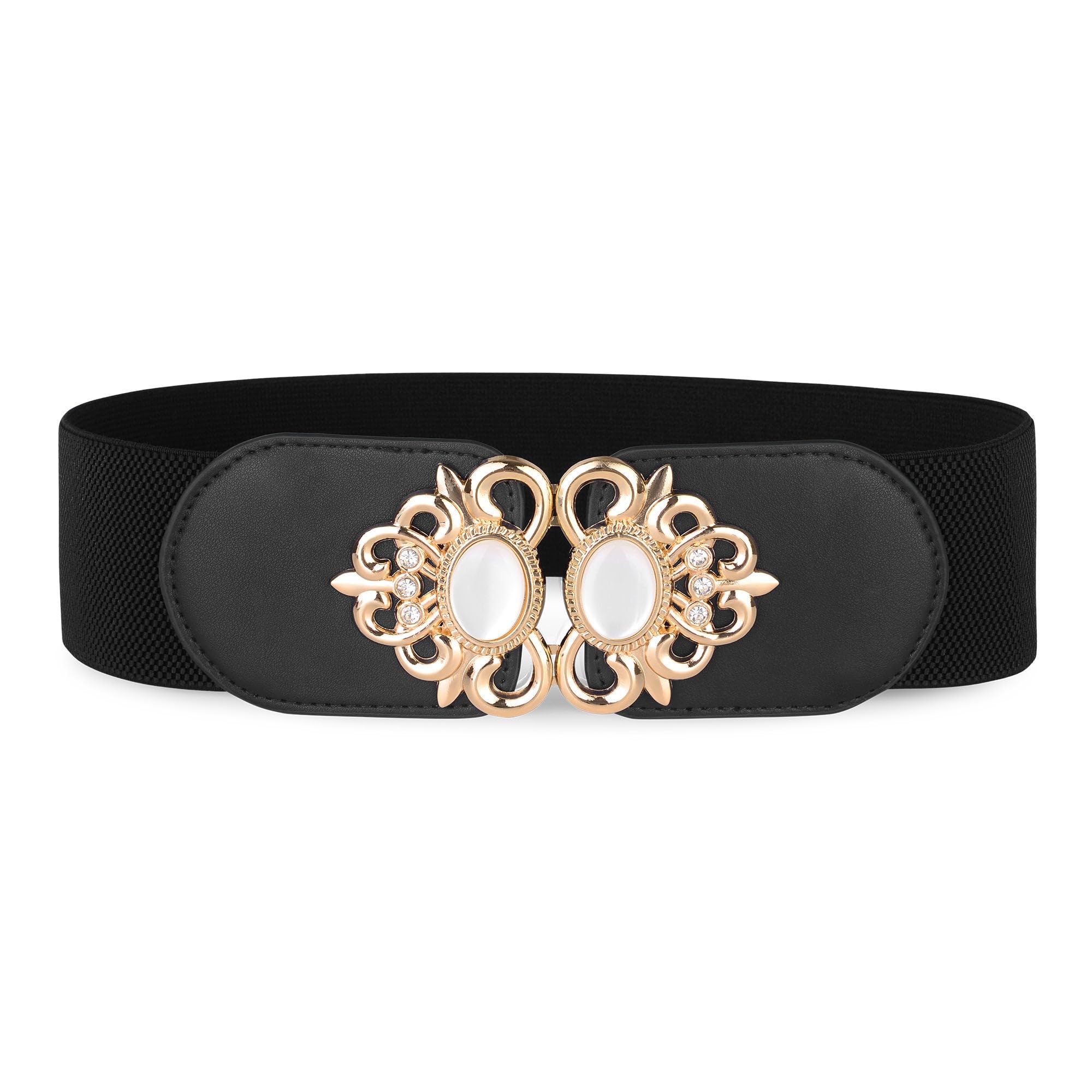 BlackButterfly Stretchy Vintage Wide Waspie Elastic Pearl Buckle Waist Belt