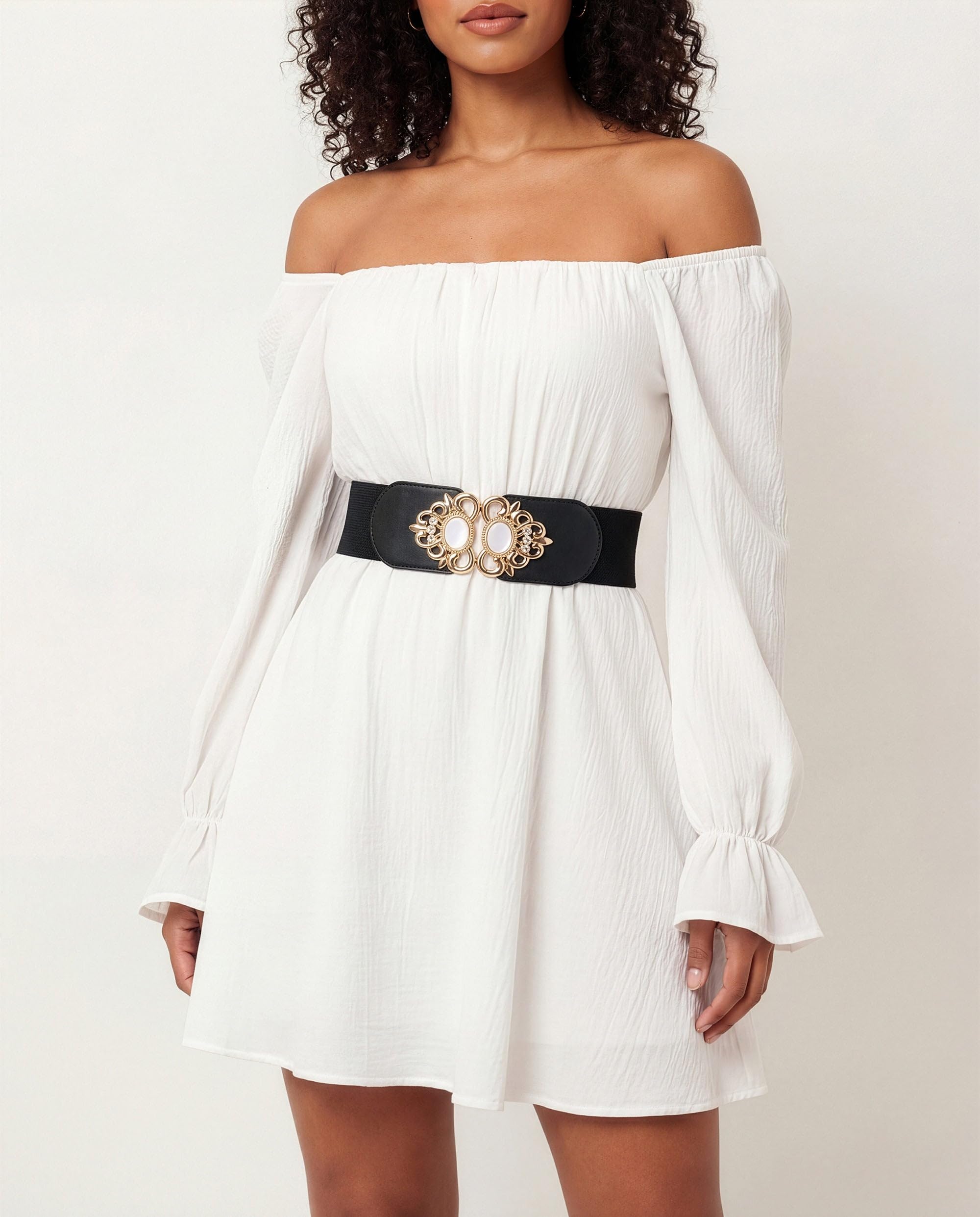 BlackButterfly Stretchy Vintage Wide Waspie Elastic Pearl Buckle Waist Belt - Image 2