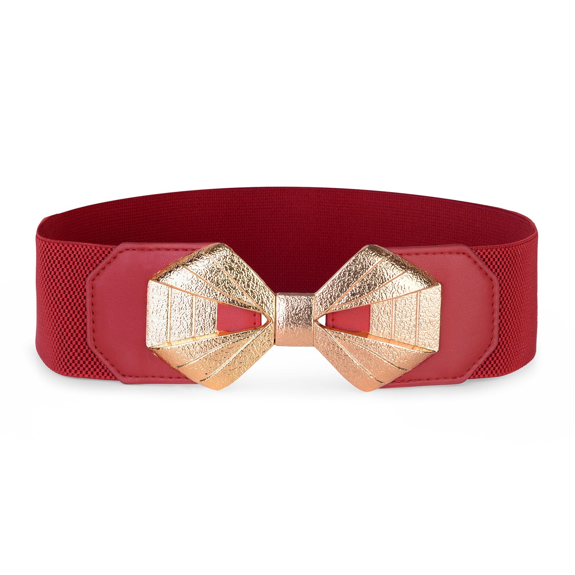 BlackButterfly Wide Elastic Cinch Stretch Waistband Retro Gold Bow Buckle Waist Belt