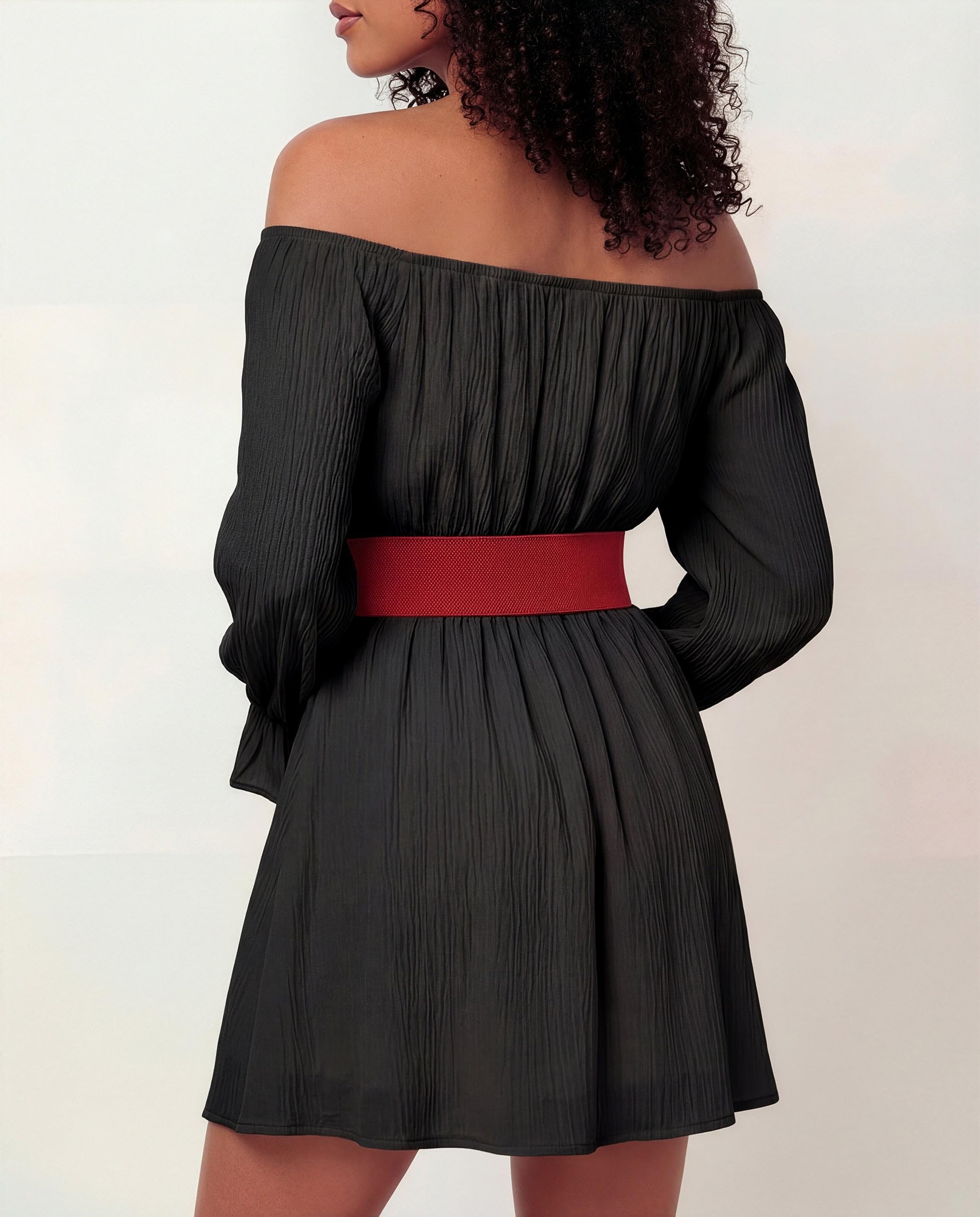 BlackButterfly Wide Elastic Cinch Stretch Waistband Retro Gold Bow Buckle Waist Belt - Image 3