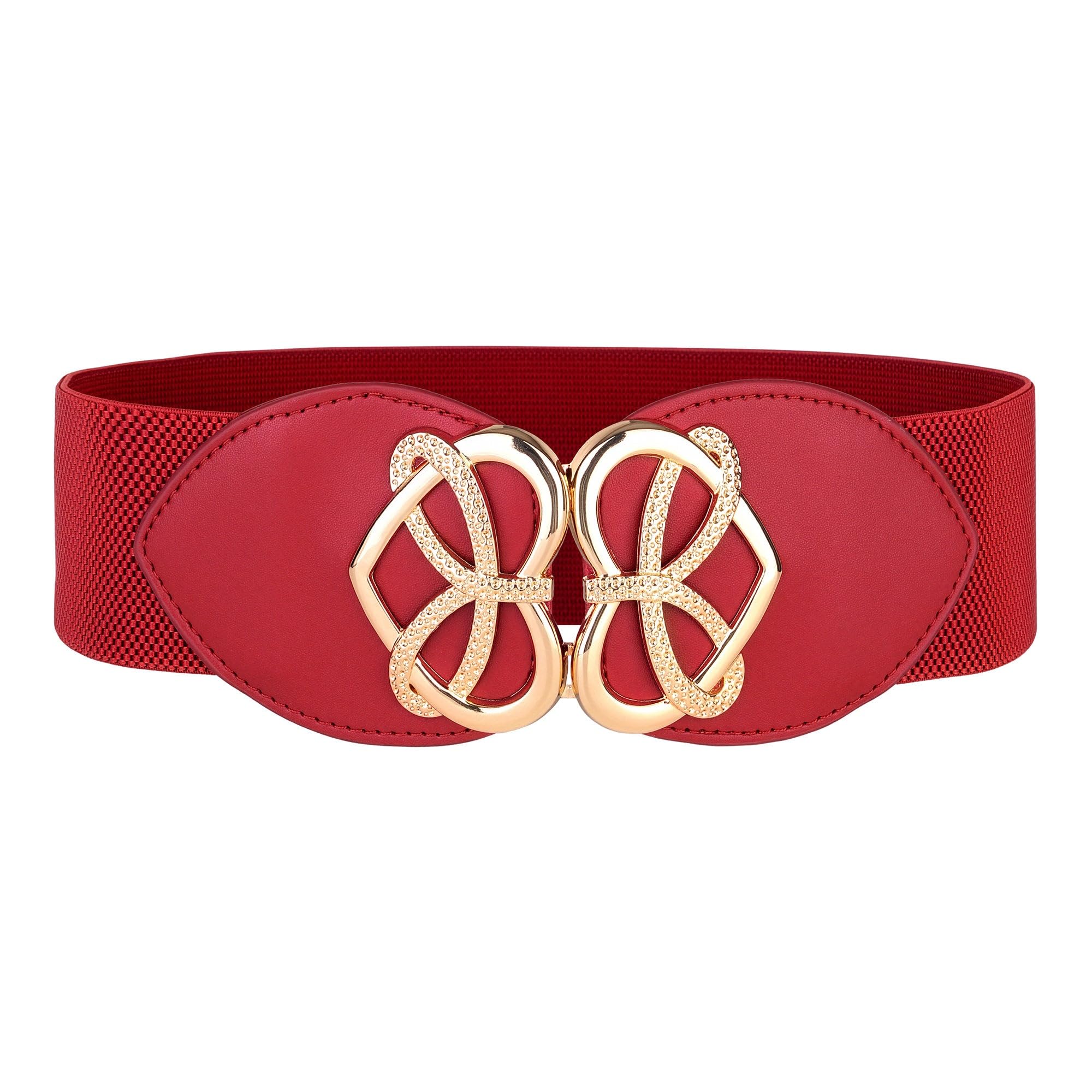 BlackButterfly Wide Elastic Cinch Stretch Waistband Retro Gold Heart Buckle Waist Belt