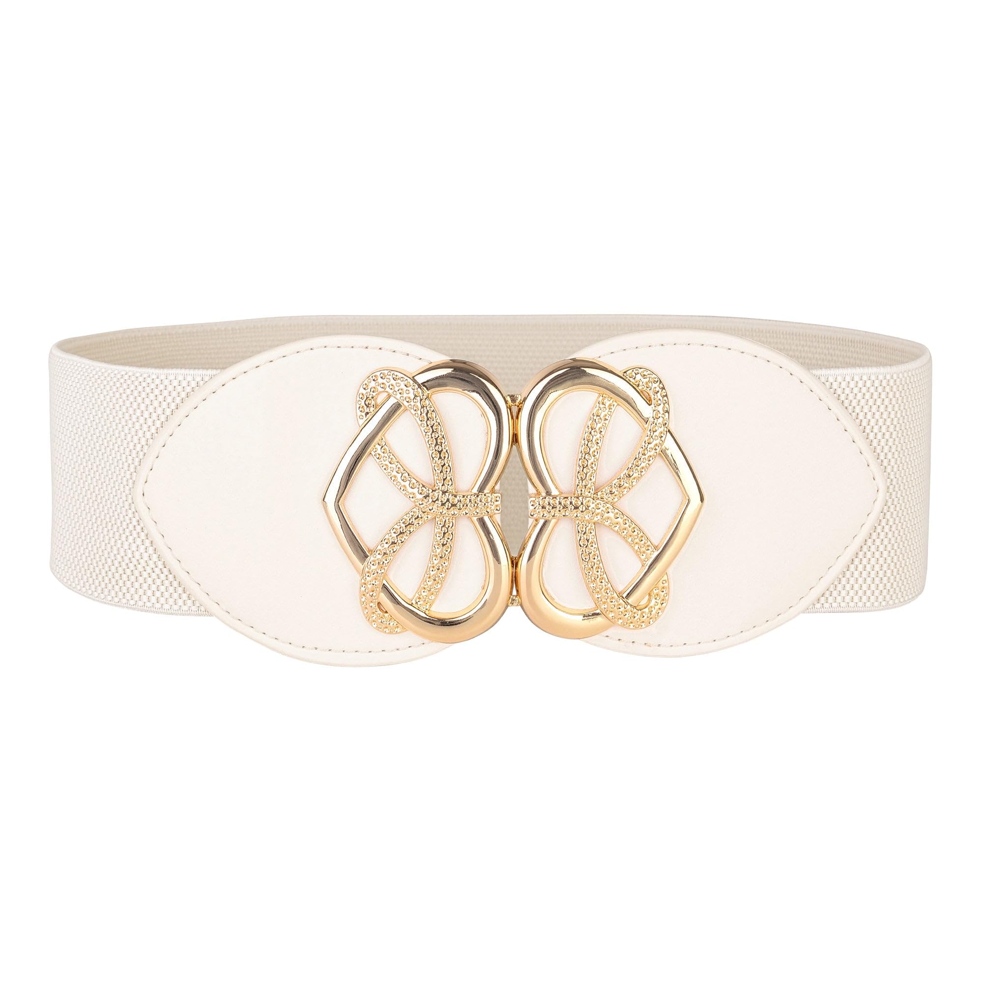 BlackButterfly Wide Elastic Cinch Stretch Waistband Retro Gold Heart Buckle Waist Belt