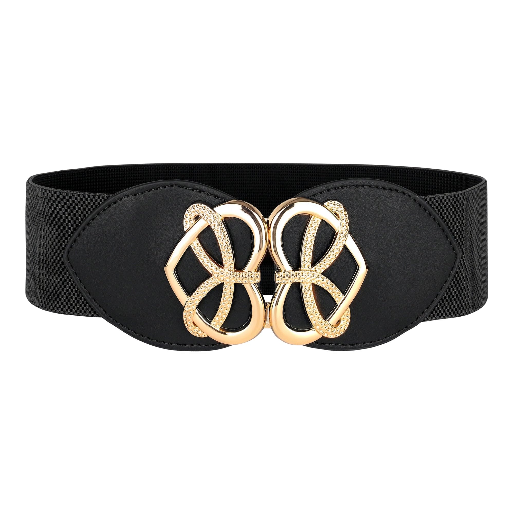 BlackButterfly Wide Elastic Cinch Stretch Waistband Retro Gold Heart Buckle Waist Belt