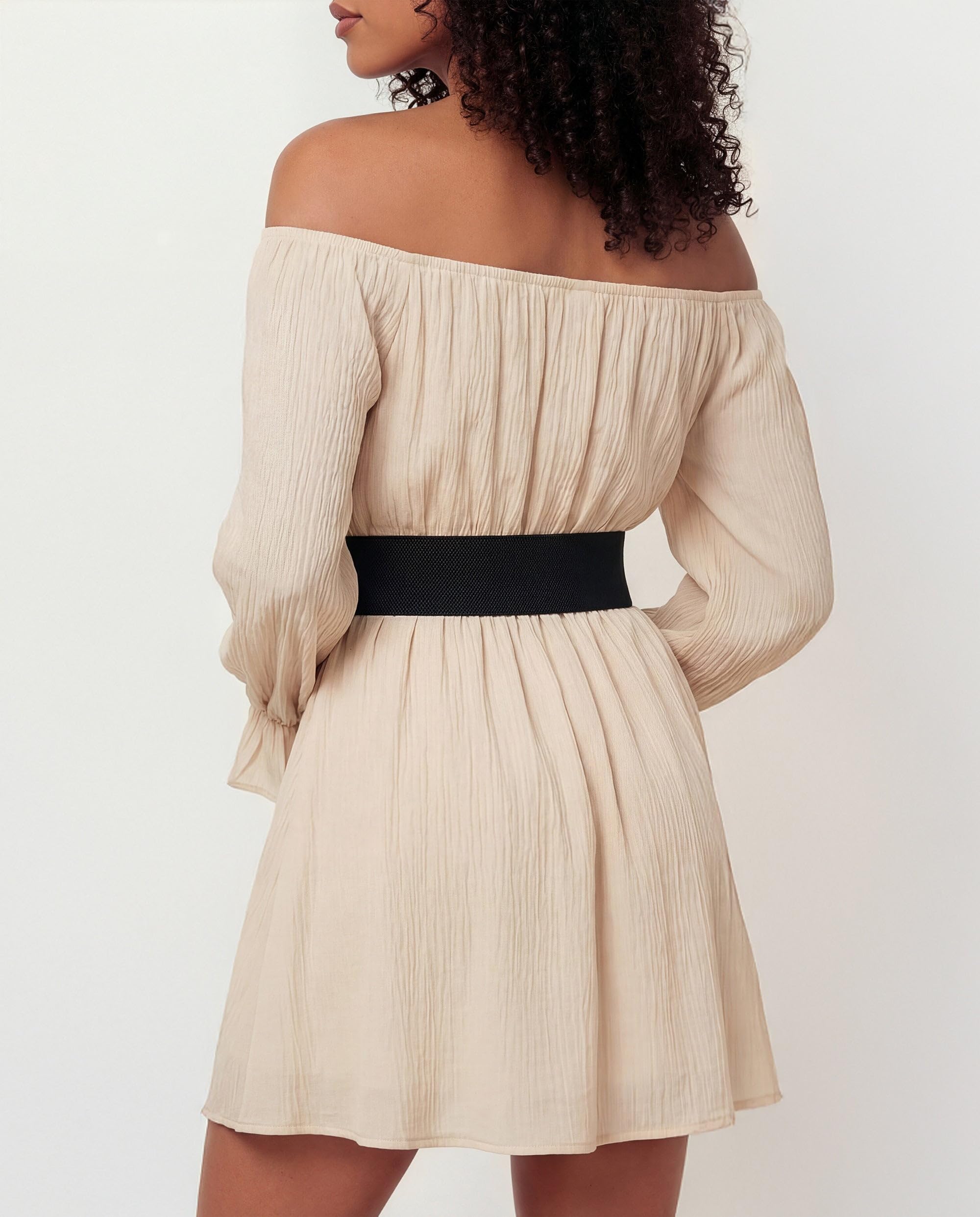 BlackButterfly Wide Elastic Cinch Stretch Waistband Retro Gold Bow Buckle Waist Belt - Image 3
