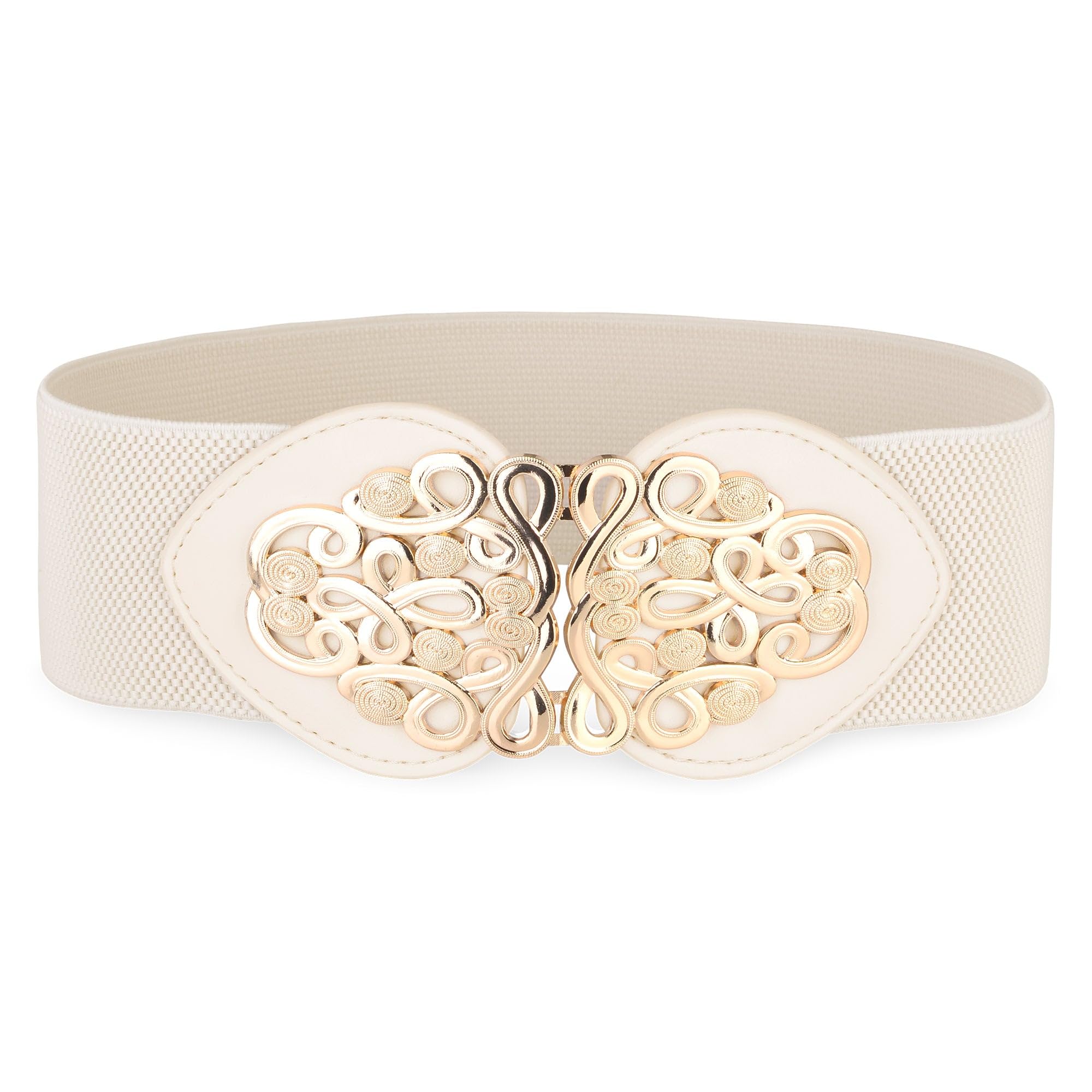 BlackButterfly Wide Elastic Cinch Stretch Waistband Retro Gold Medusa Buckle Waist Belt