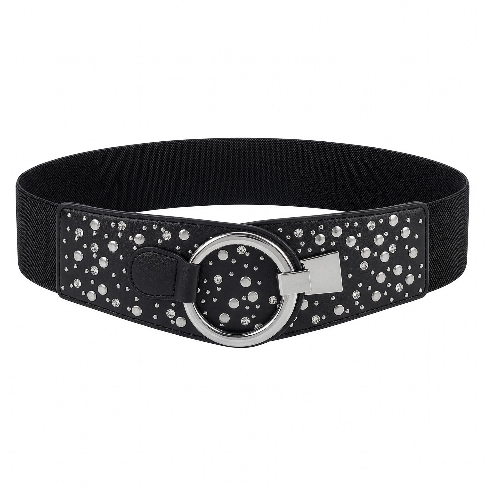 BlackButterfly Wide Elastic Stretch Retro Metal Interlock Buckle Belt