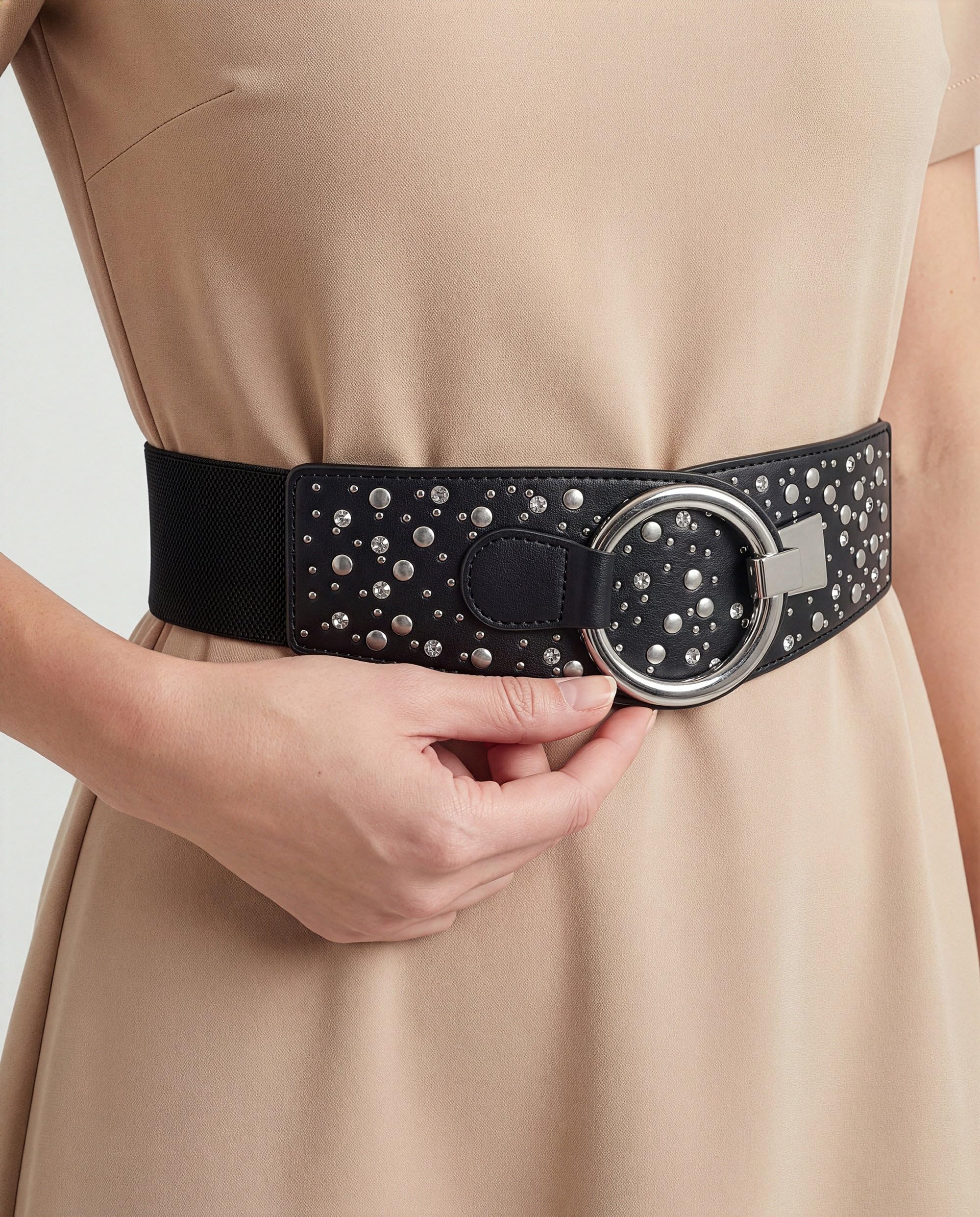 BlackButterfly Wide Elastic Stretch Retro Metal Interlock Buckle Belt - Image 4