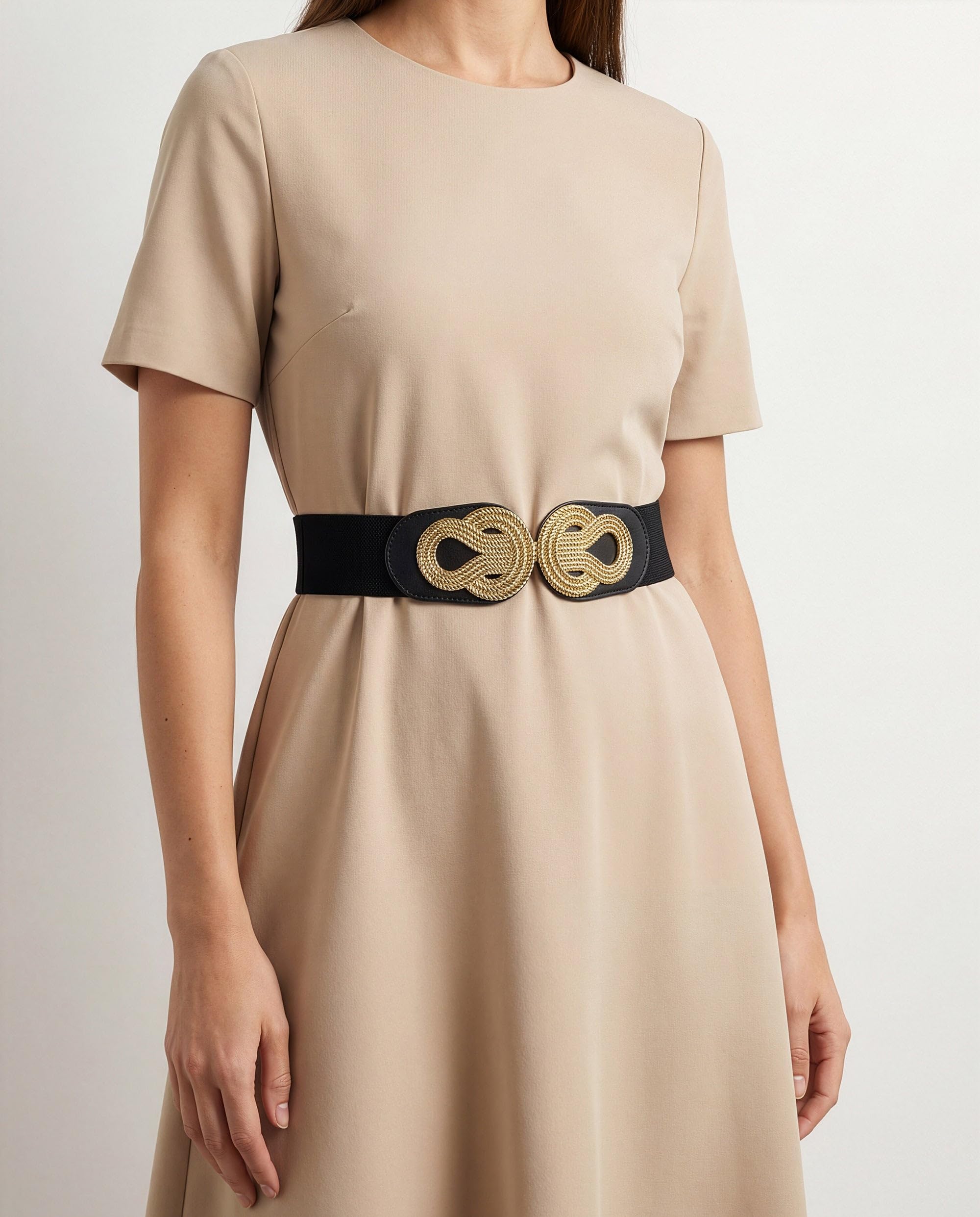 BlackButterfly Wide Elastic Vintage Cinch Retro Metal Interlock Buckle Belt - Image 2
