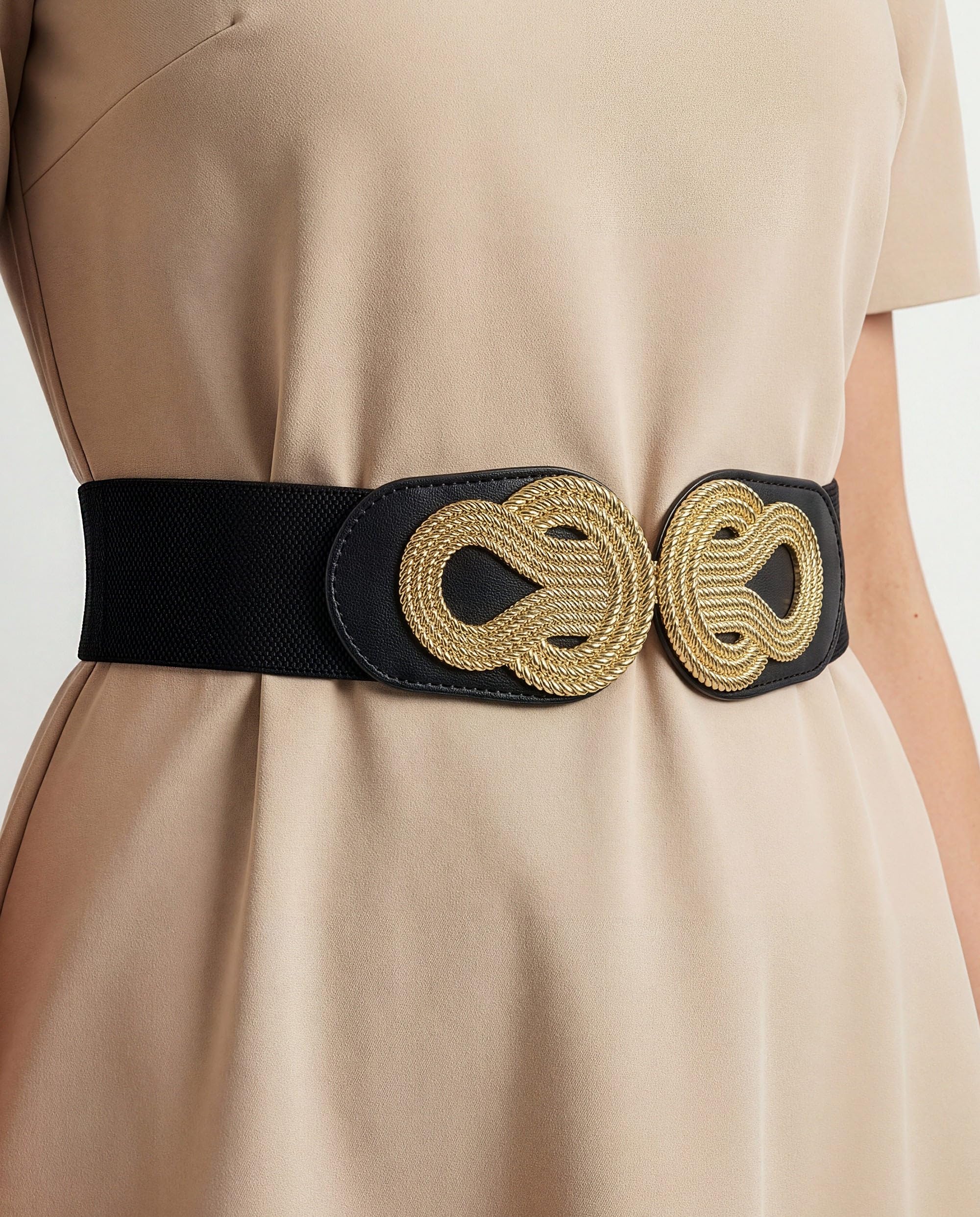 BlackButterfly Wide Elastic Vintage Cinch Retro Metal Interlock Buckle Belt - Image 4
