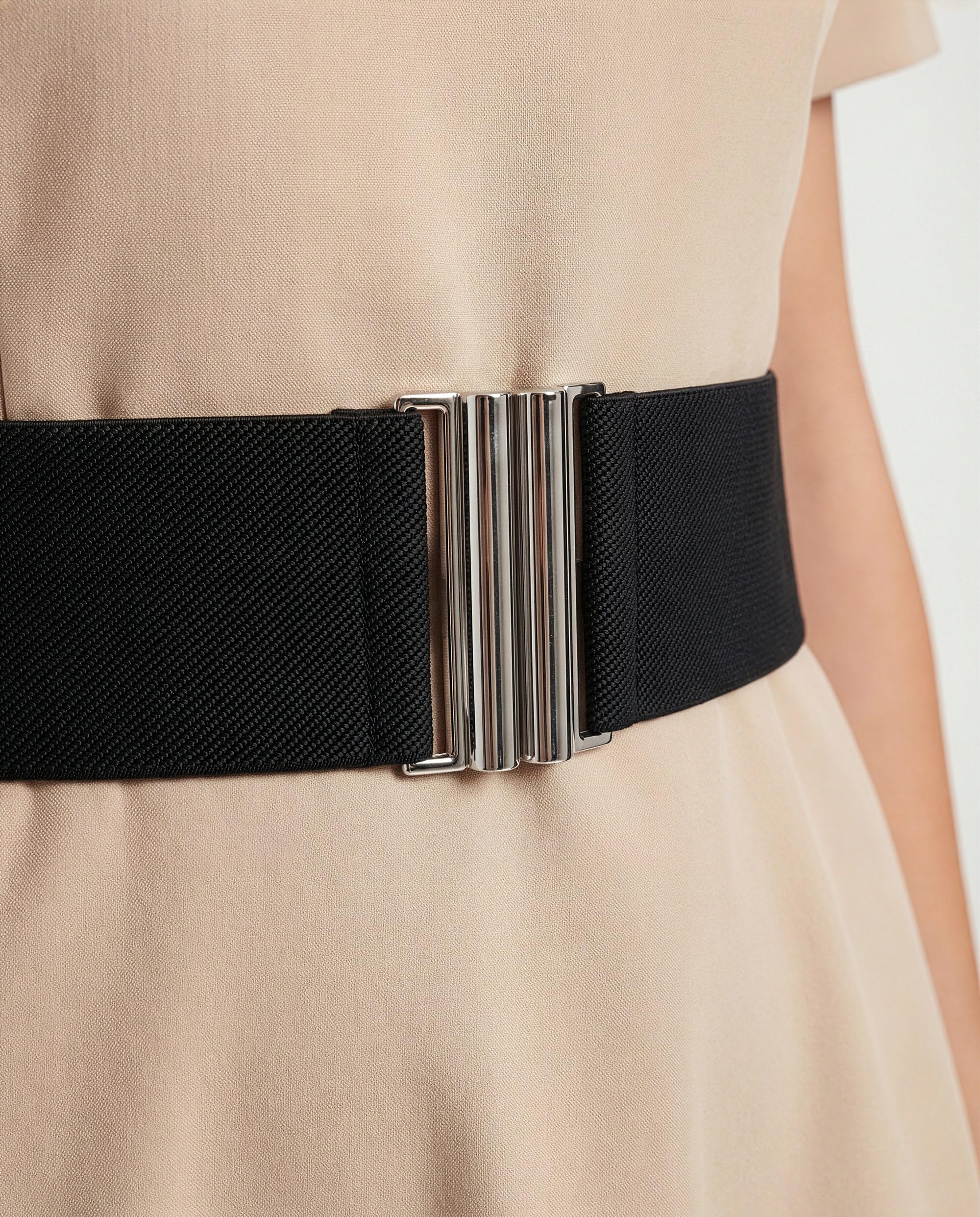 BlackButterfly Wide Elastic Waist Cinch Stretch Waistband Retro Vertical Clasp Buckle Belt - Image 4