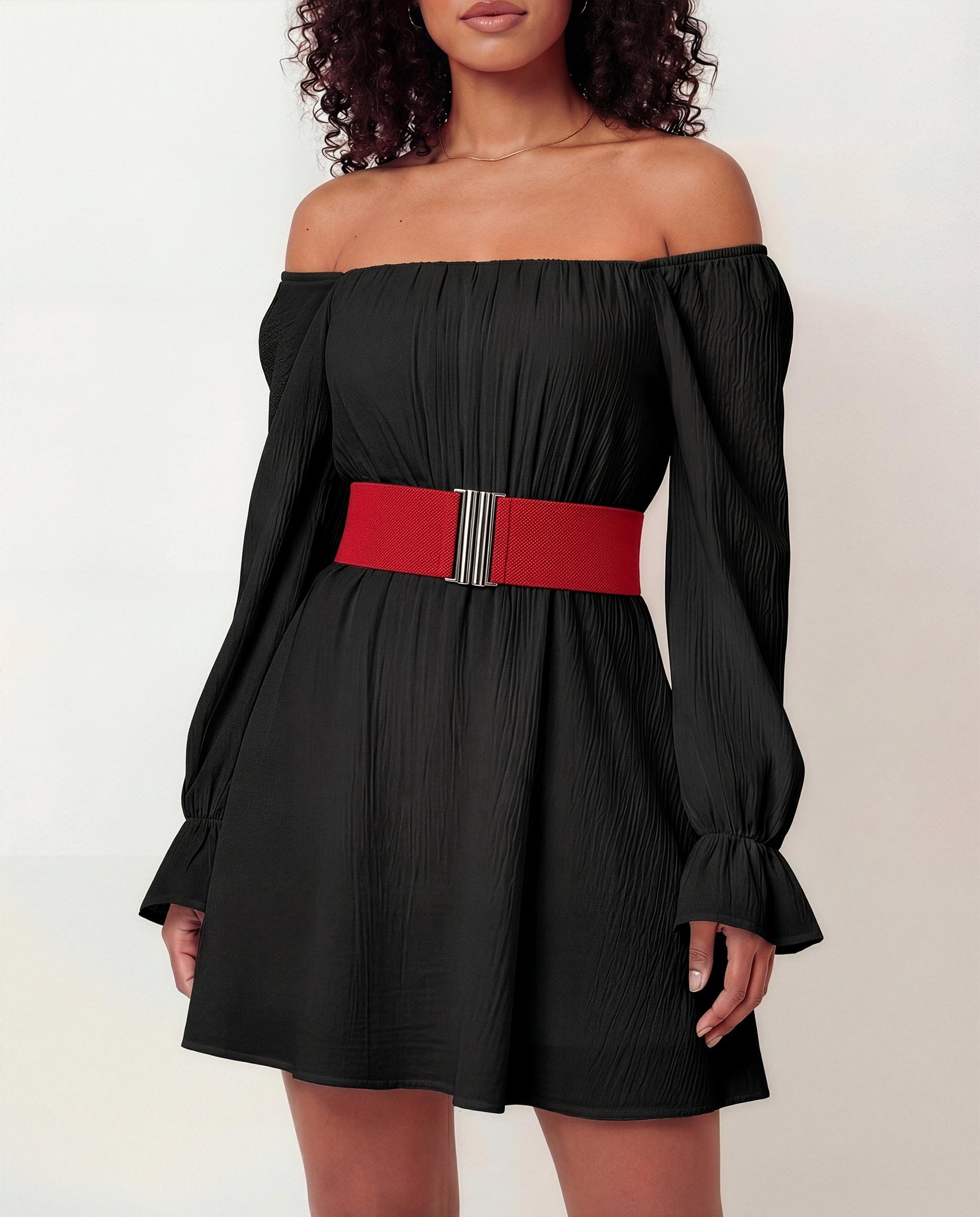 BlackButterfly Wide Elastic Waist Cinch Stretch Waistband Retro Vertical Clasp Buckle Belt - Image 2