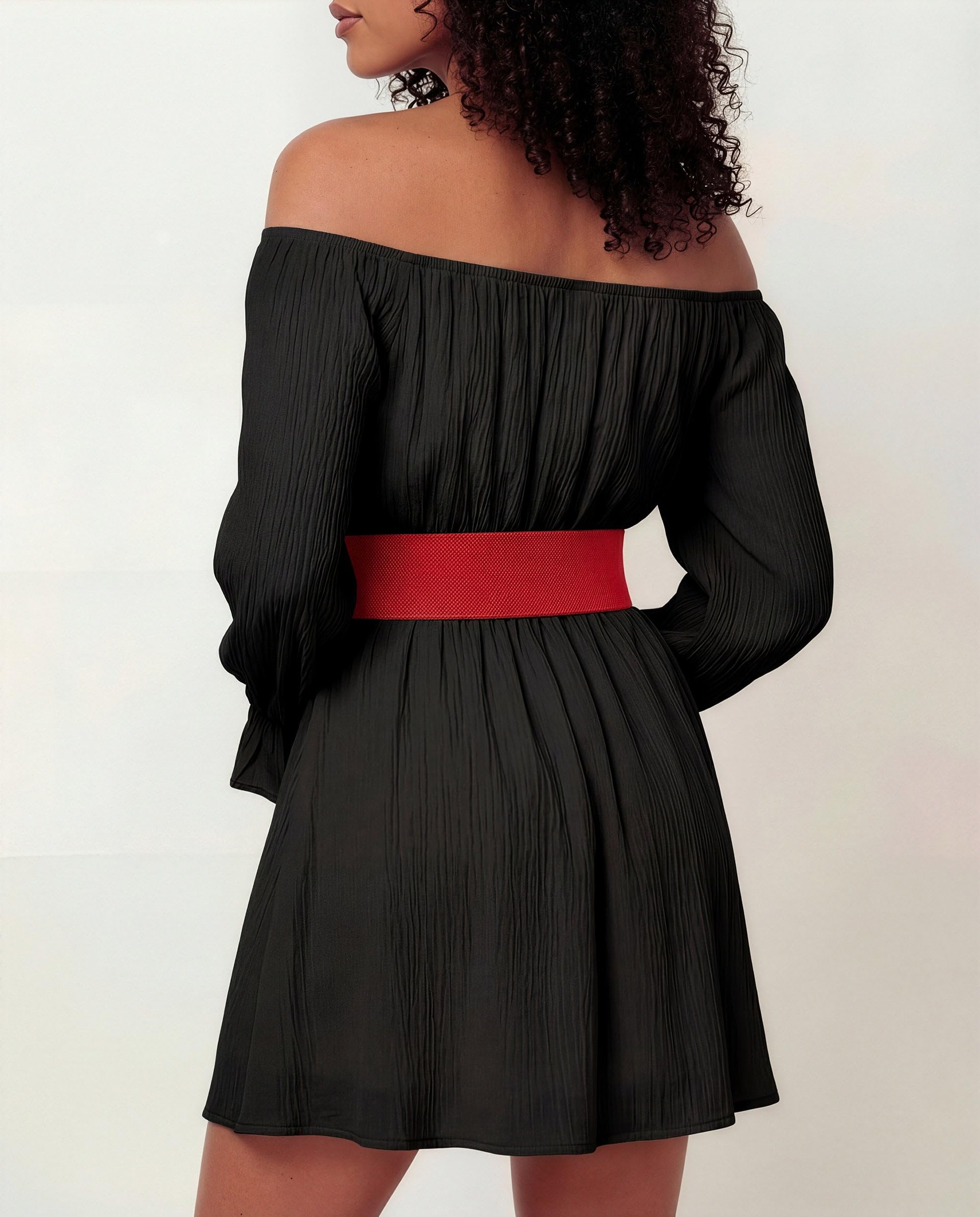 BlackButterfly Wide Elastic Waist Cinch Stretch Waistband Retro Vertical Clasp Buckle Belt - Image 3