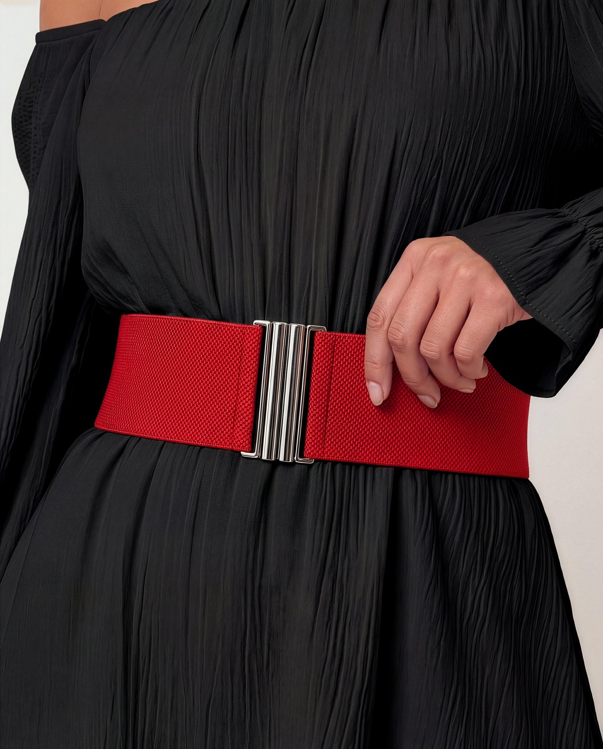 BlackButterfly Wide Elastic Waist Cinch Stretch Waistband Retro Vertical Clasp Buckle Belt - Image 4