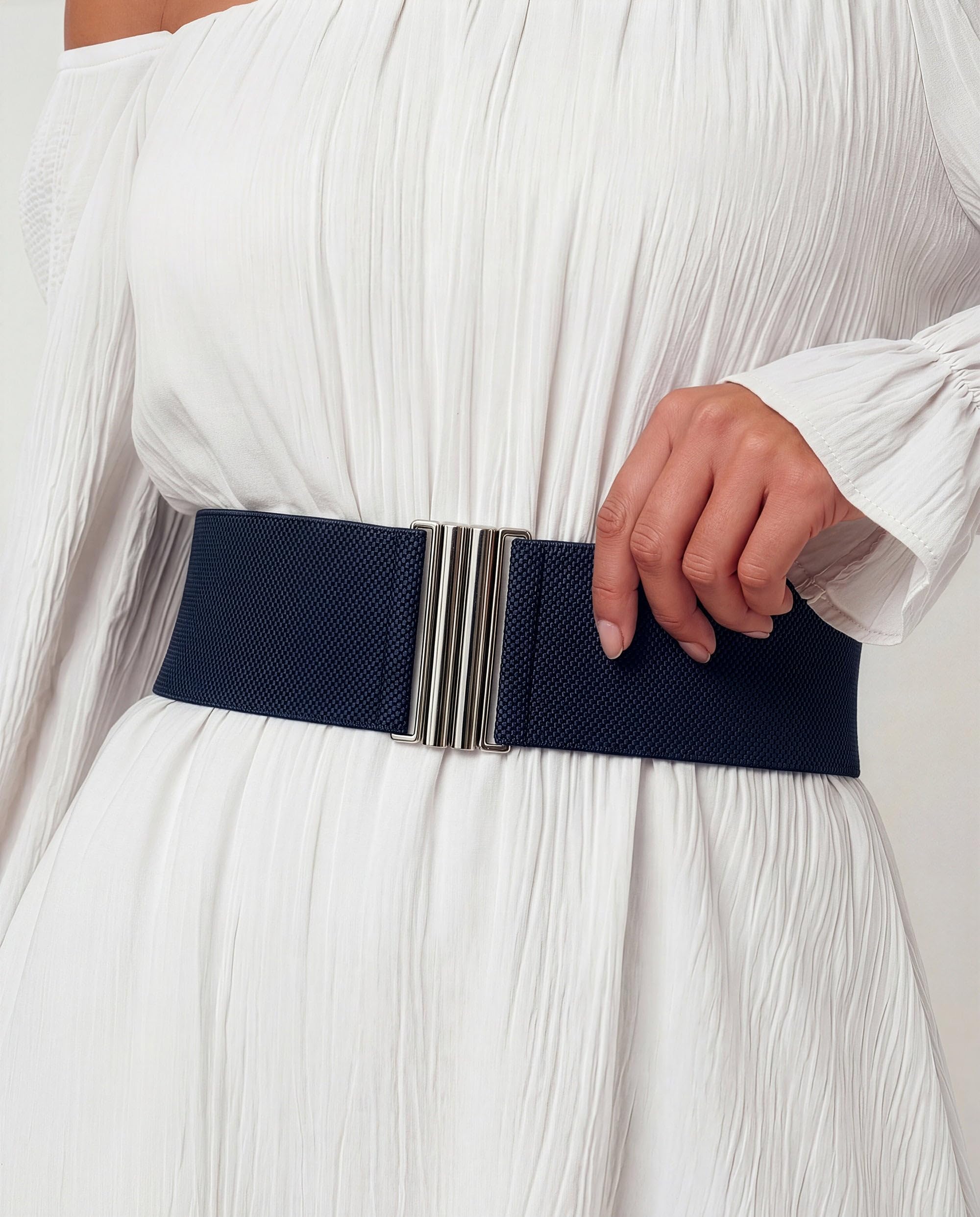 BlackButterfly Wide Elastic Waist Cinch Stretch Waistband Retro Vertical Clasp Buckle Belt - Image 4