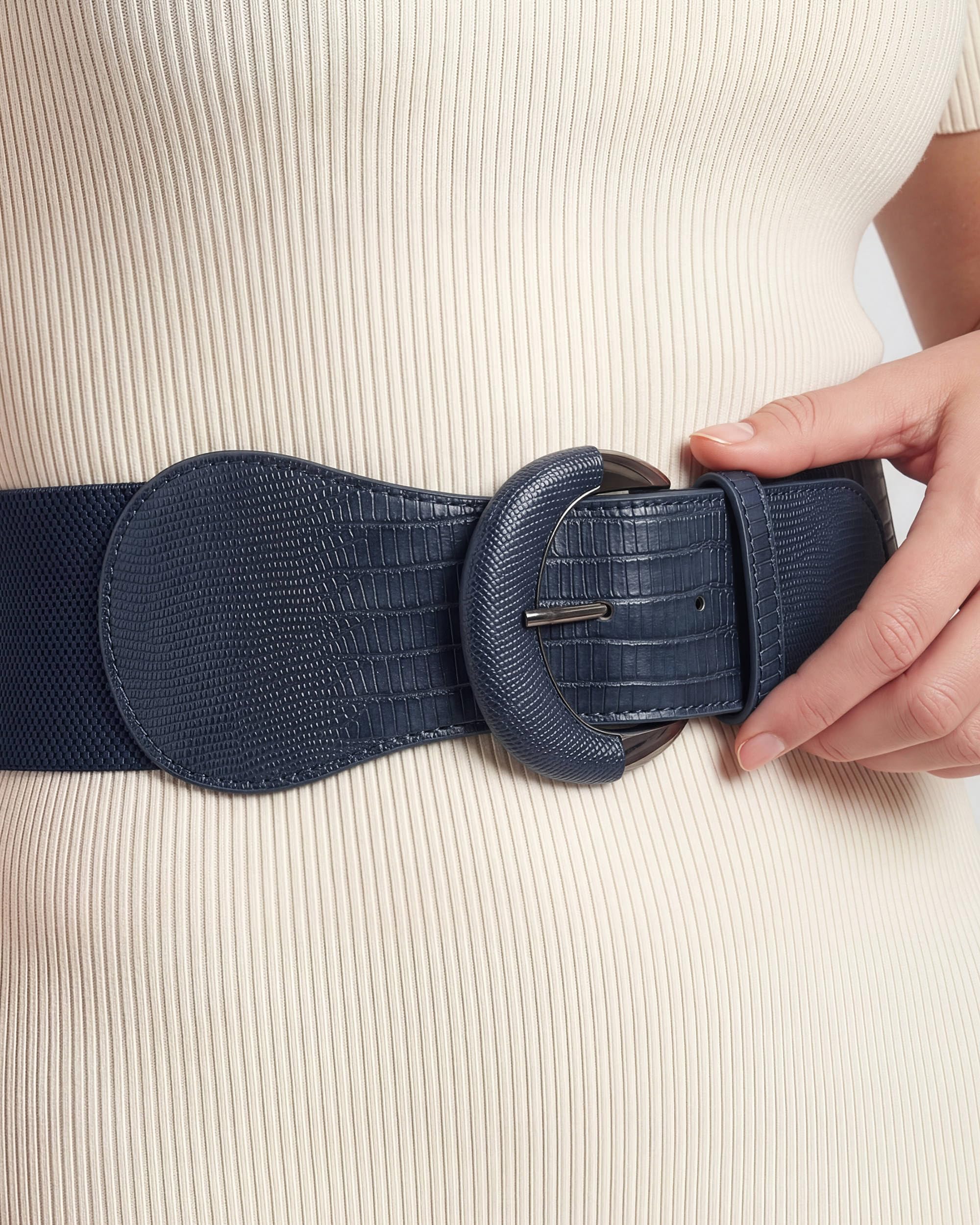 BlackButterfly Wide PU Elastic Stretch Thick Buckle Waist Belt - Image 4