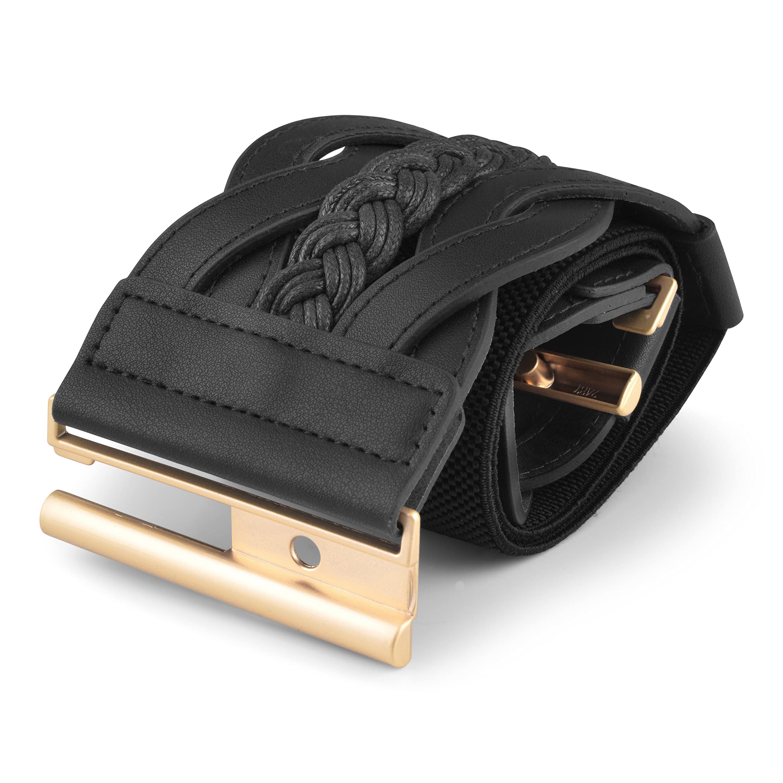 BlackButterfly Wide Waspie Elastic Vintage Braided Vertical Clasp Buckle Cinch Waist Belt - Image 3