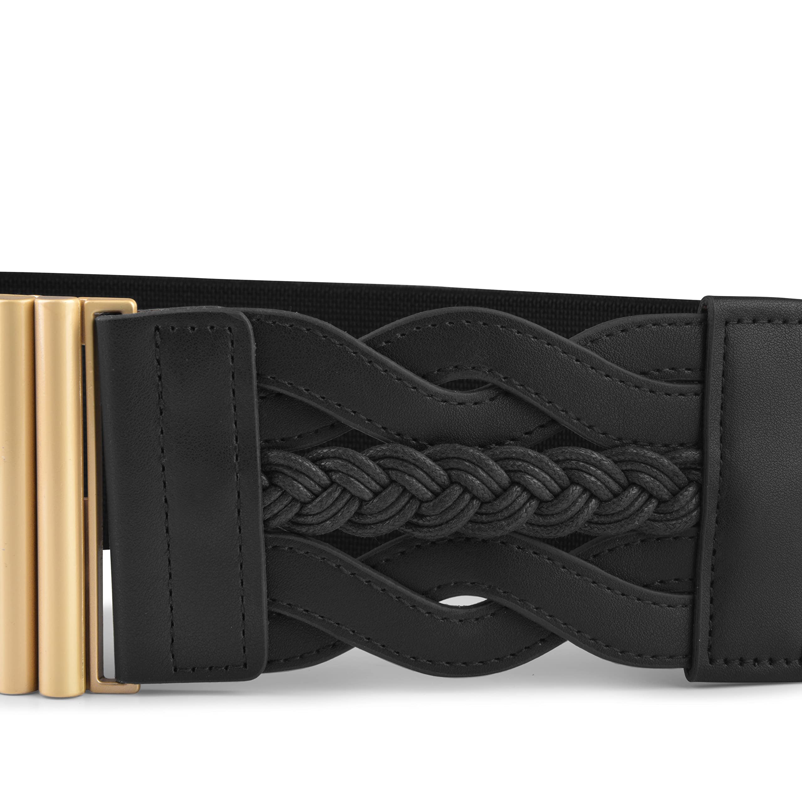 BlackButterfly Wide Waspie Elastic Vintage Braided Vertical Clasp Buckle Cinch Waist Belt - Image 4