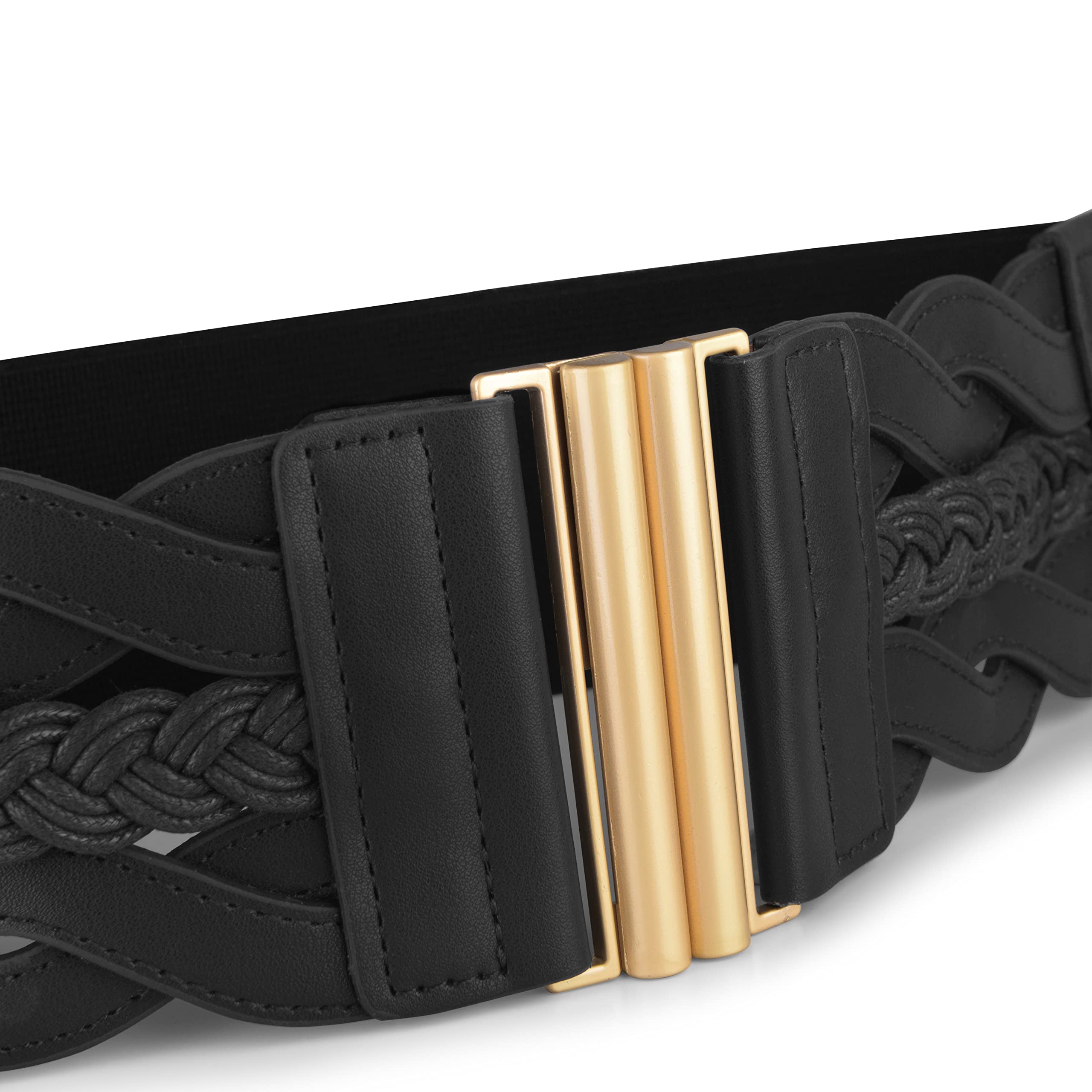 BlackButterfly Wide Waspie Elastic Vintage Braided Vertical Clasp Buckle Cinch Waist Belt - Image 5