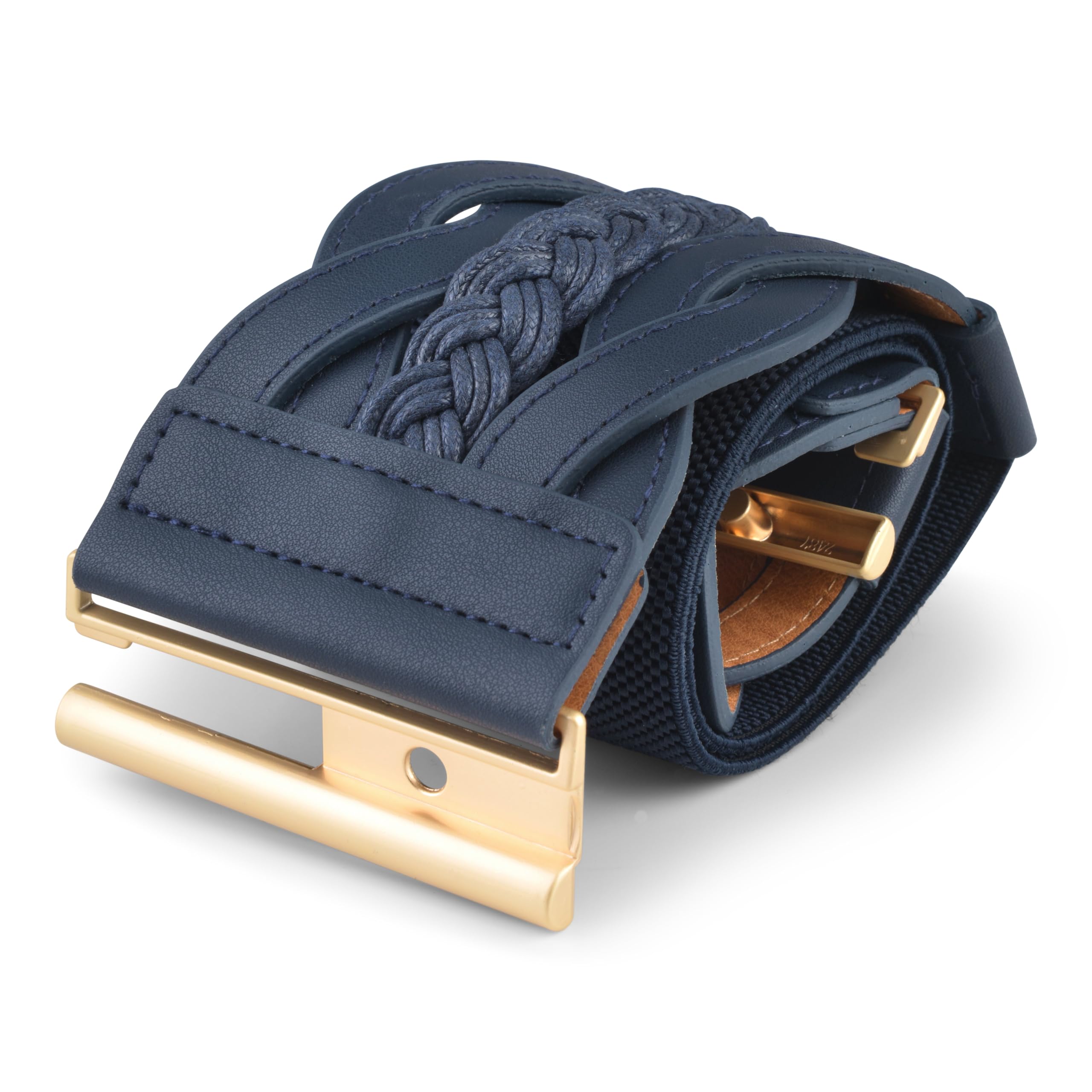 BlackButterfly Wide Waspie Elastic Vintage Braided Vertical Clasp Buckle Cinch Waist Belt - Image 3