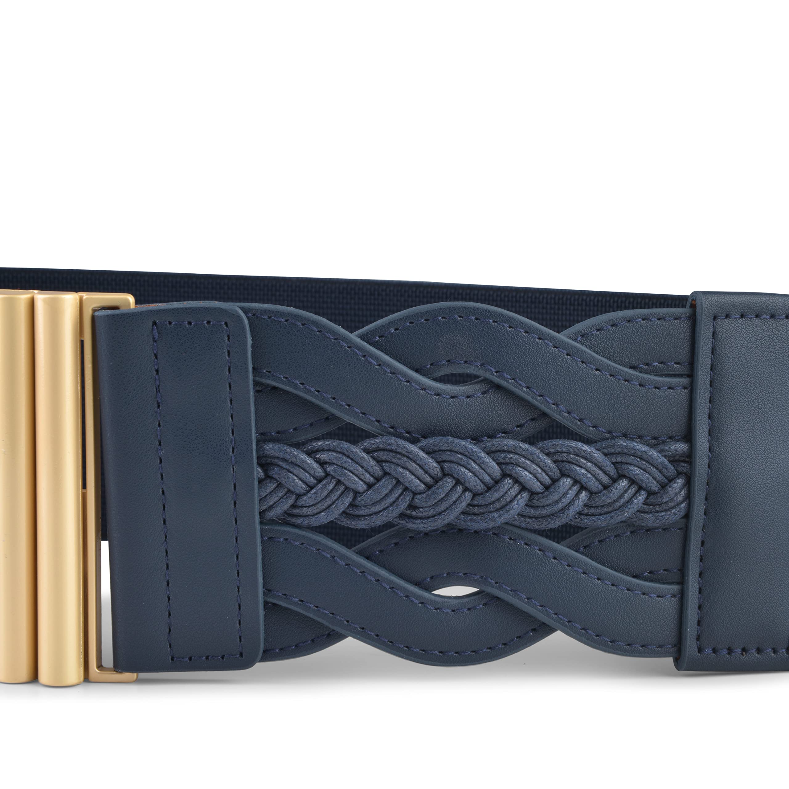 BlackButterfly Wide Waspie Elastic Vintage Braided Vertical Clasp Buckle Cinch Waist Belt - Image 4